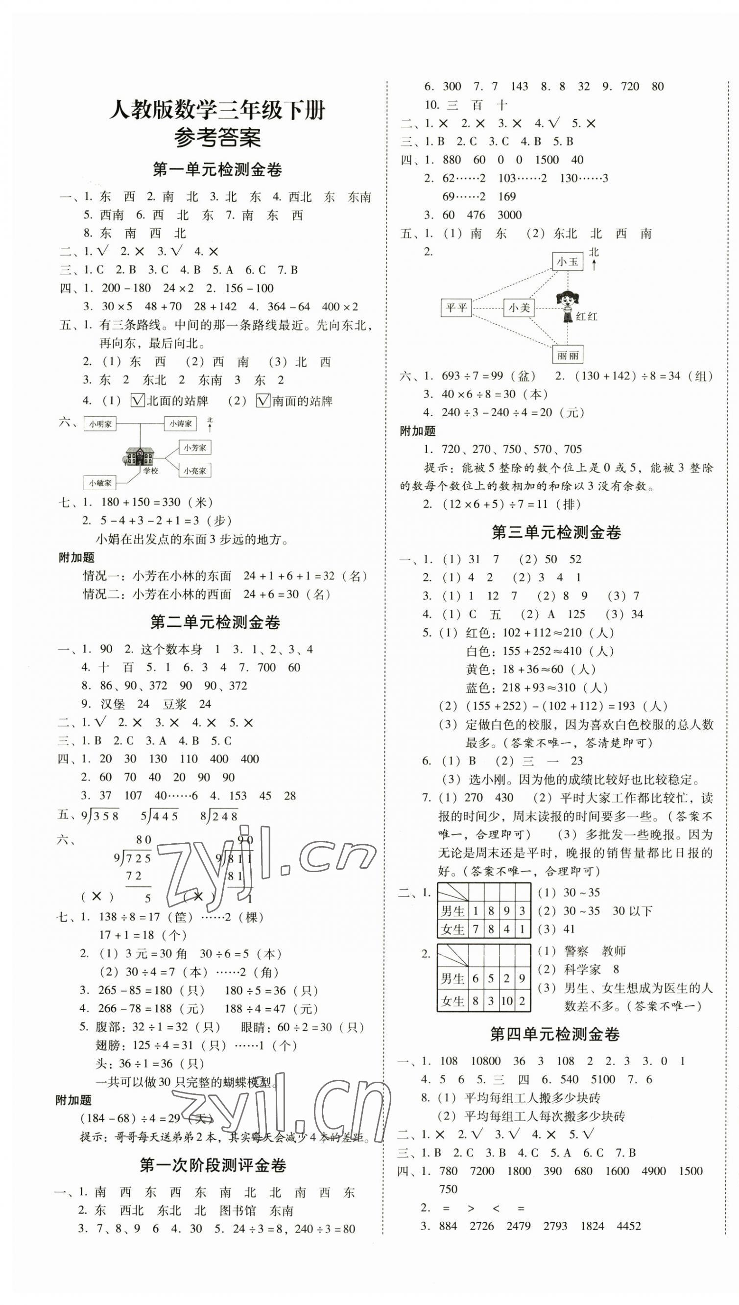 2023年云南师大附小一线名师金牌试卷三年级数学下册人教版 第1页