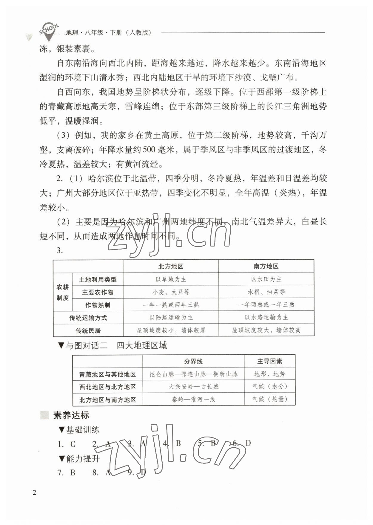 2023年新课程问题解决导学方案八年级地理下册人教版 参考答案第2页