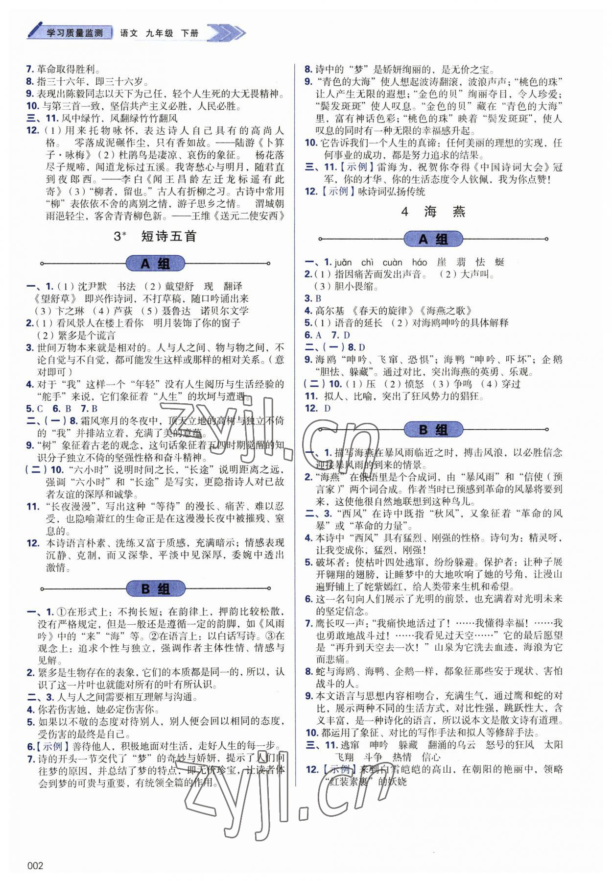 2023年學習質(zhì)量監(jiān)測九年級語文下冊人教版 第2頁