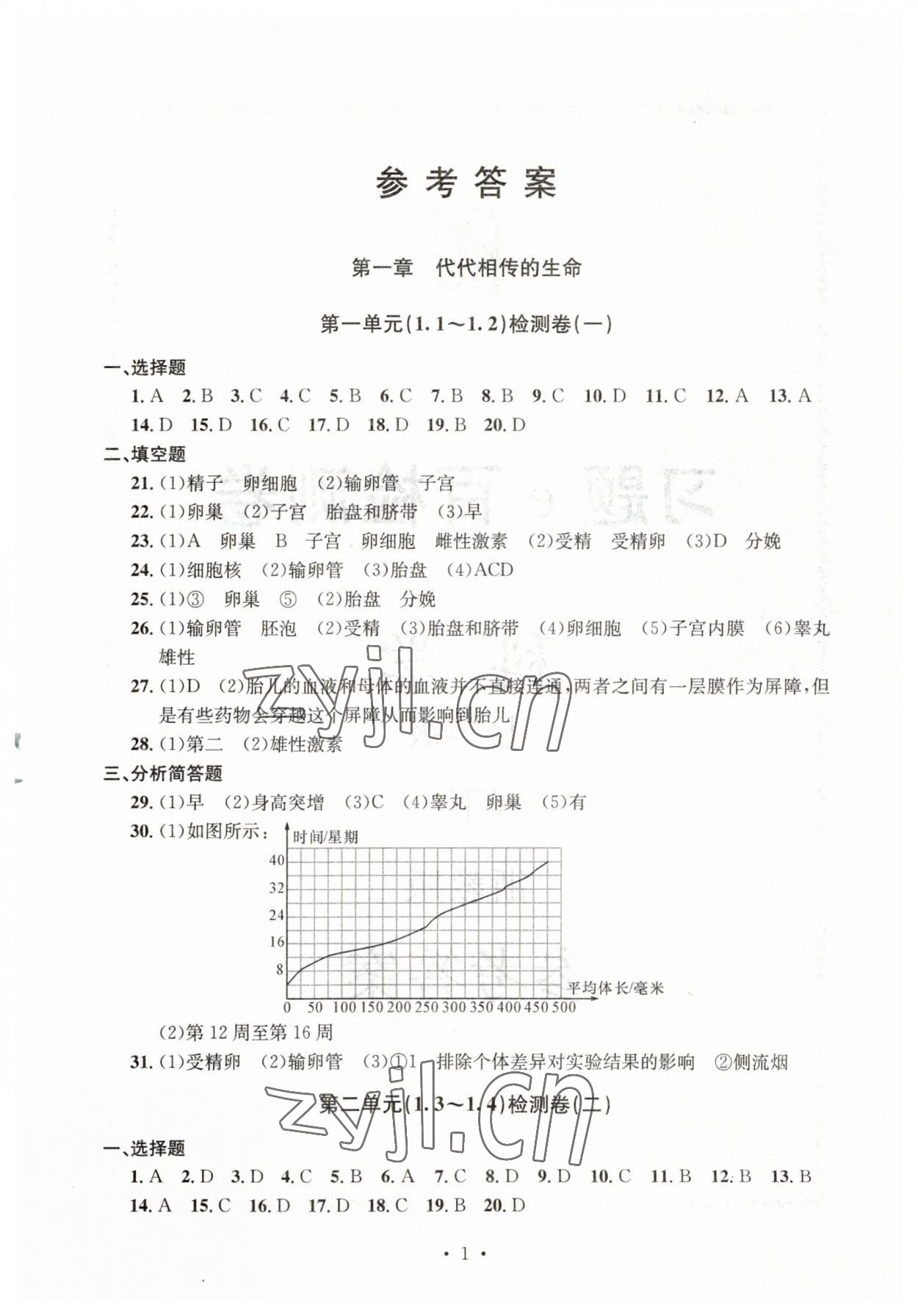 2023年習(xí)題e百檢測卷七年級科學(xué)下冊浙教版 參考答案第1頁