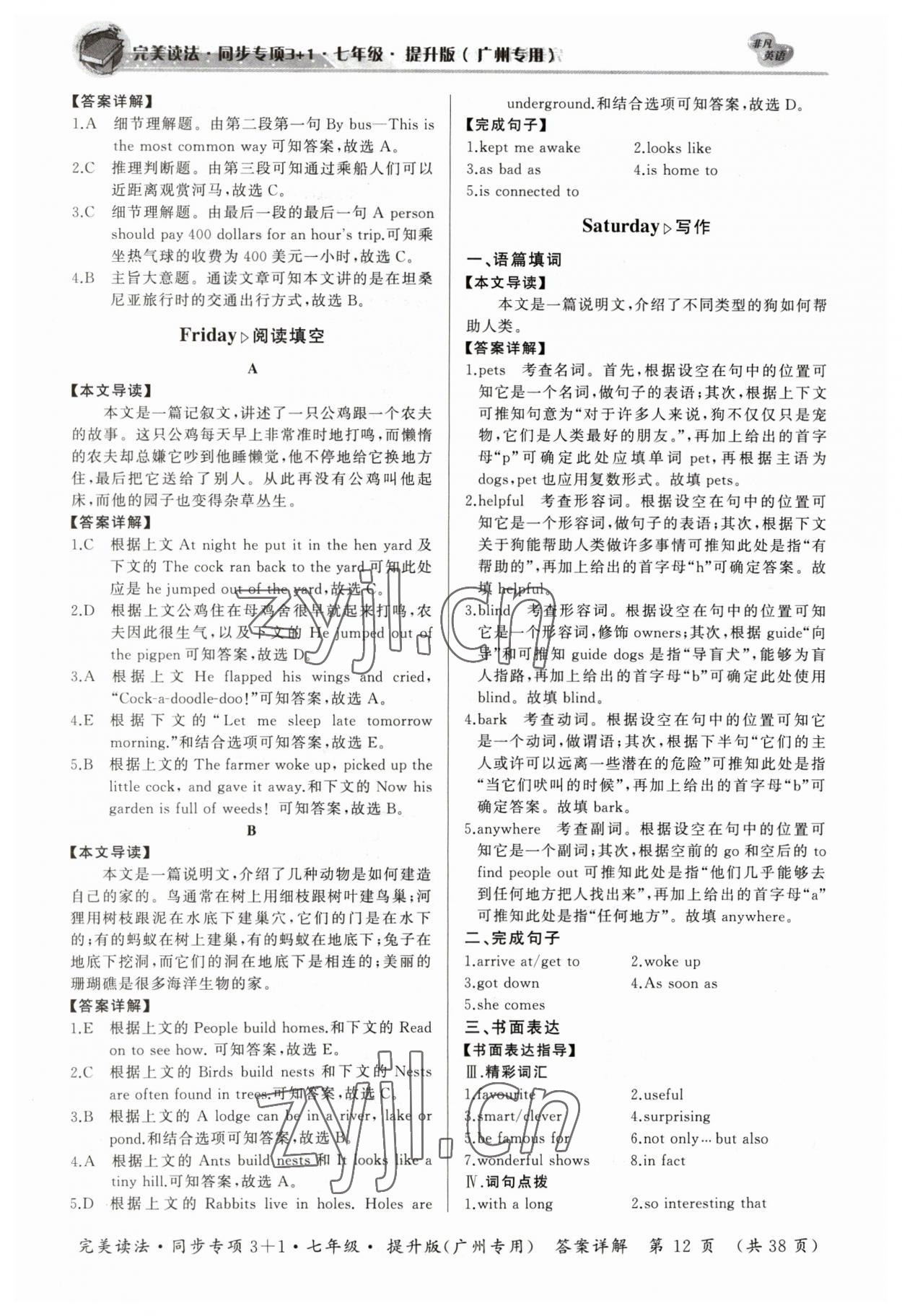 2023年初中英语完美读法同步专项3+1七年级广州专版 参考答案第12页