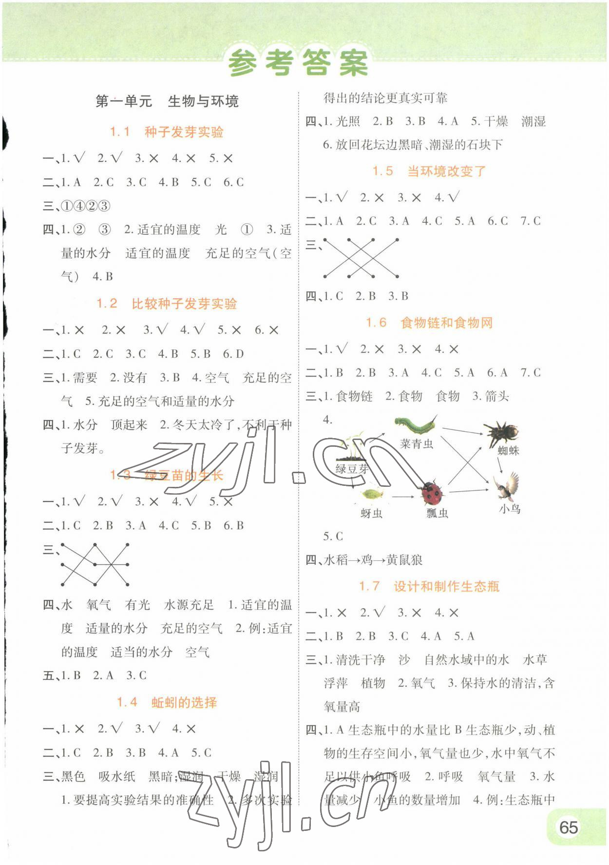 2023年黃岡同步練一日一練五年級(jí)科學(xué)下冊(cè)教科版 參考答案第1頁(yè)