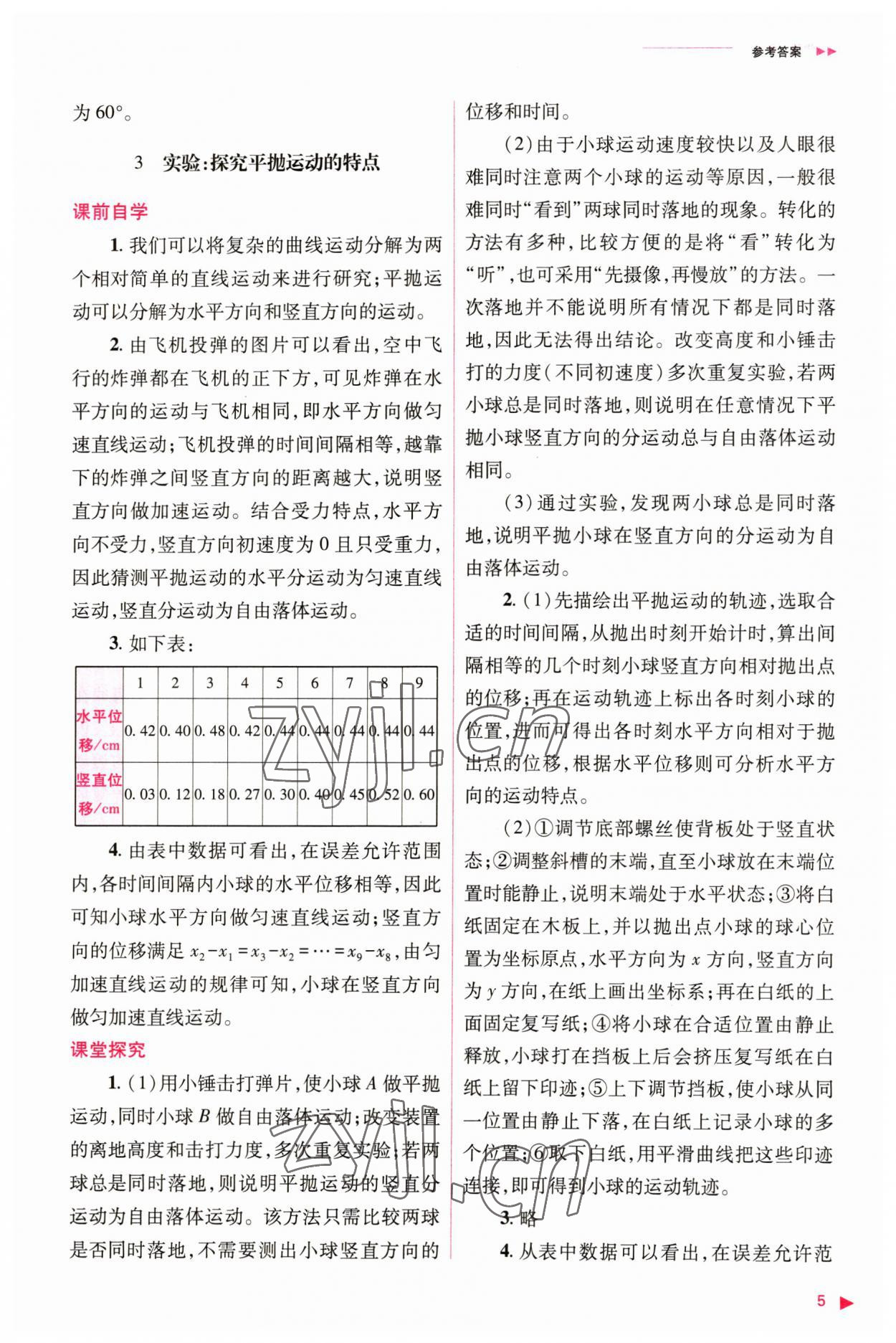 2023年普通高中新課程同步練習(xí)冊高中物理必修第二冊人教版 參考答案第5頁