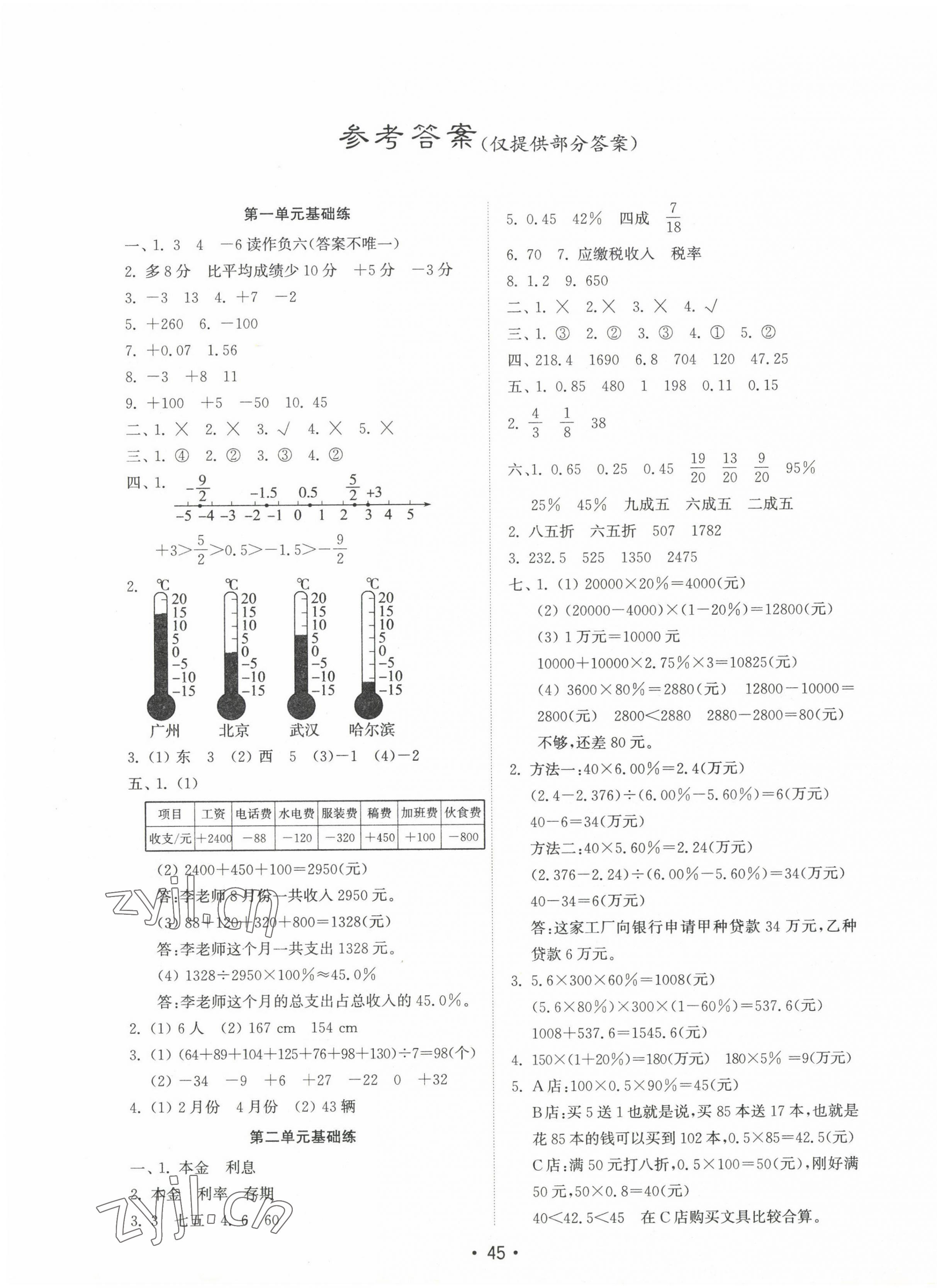 2023年金鑰匙試卷六年級(jí)數(shù)學(xué)下冊(cè)人教版基礎(chǔ)練 第1頁