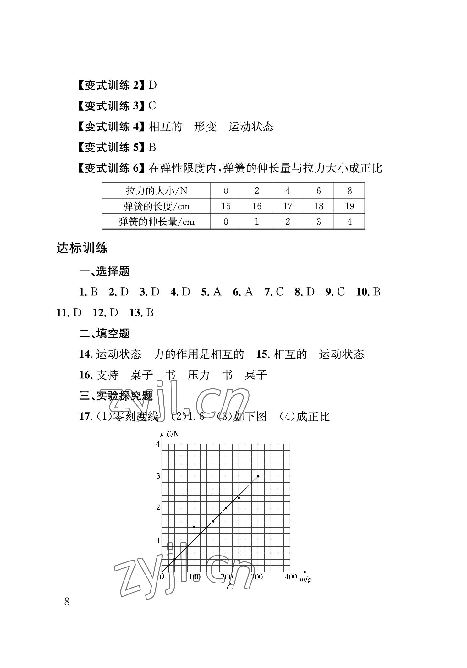 2023年劍指中考物理中考益陽(yáng)專版 參考答案第8頁(yè)