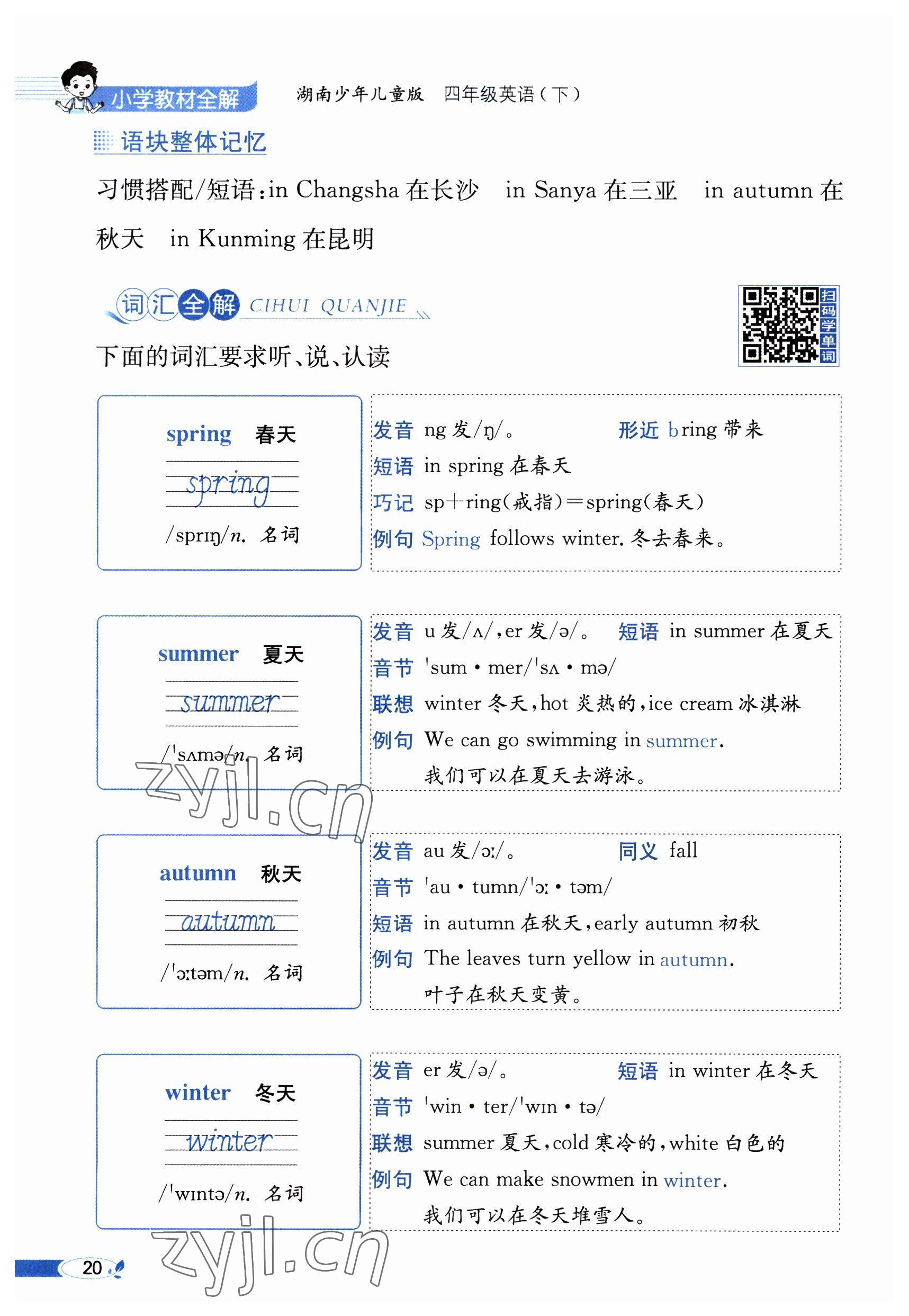 2023年教材課本四年級英語下冊湘少版 參考答案第20頁