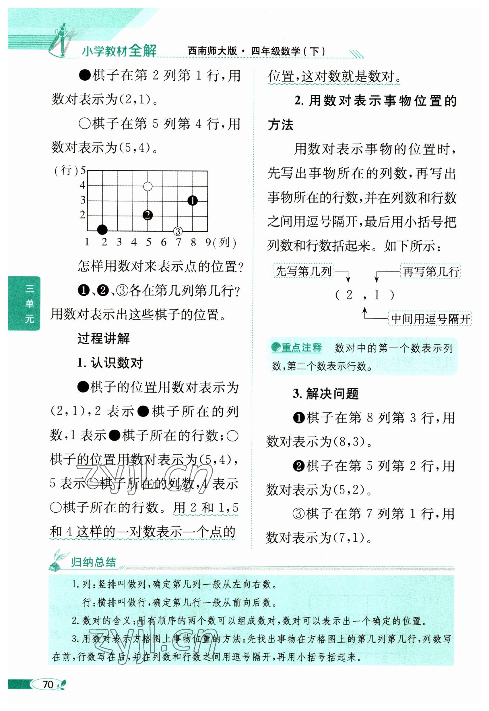 2023年教材课本四年级数学下册西师大版 参考答案第70页