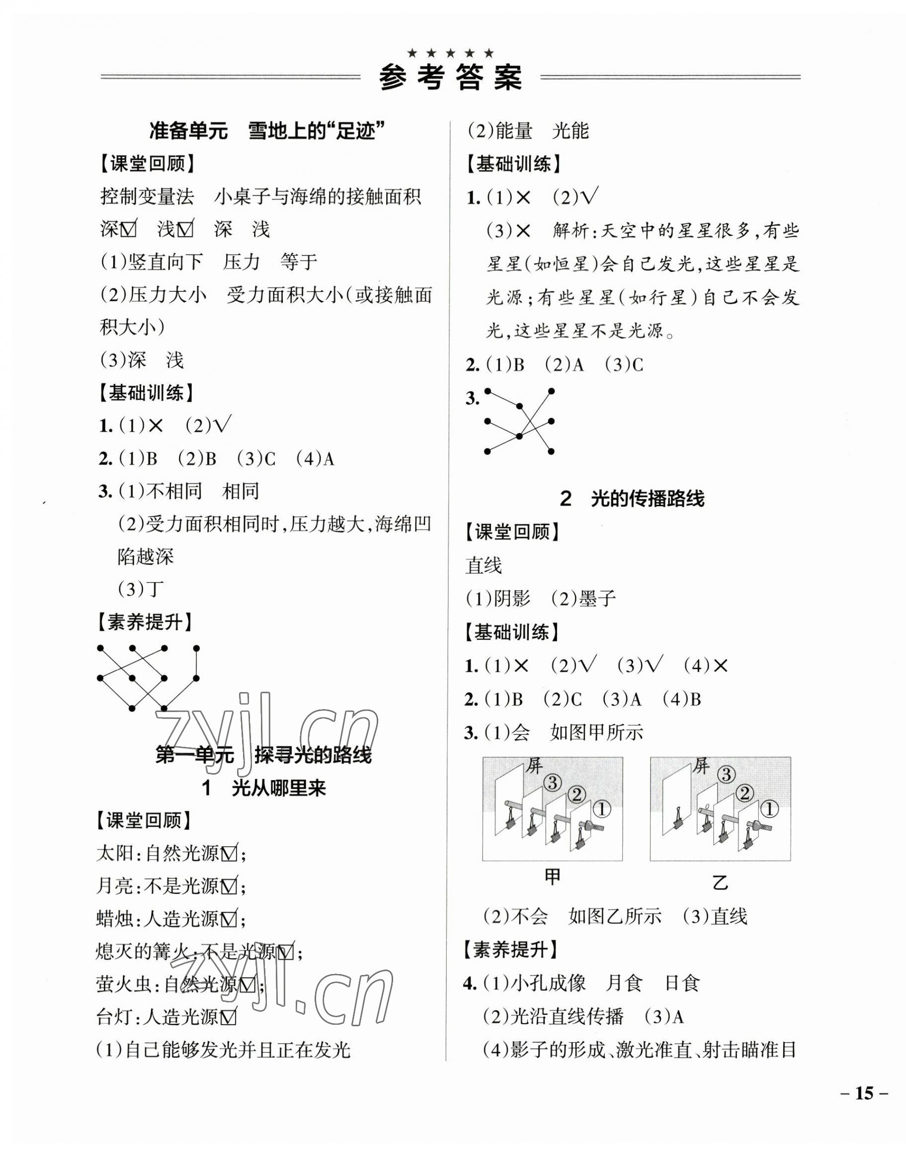 2023年小学学霸作业本五年级科学下册大象版 参考答案第1页