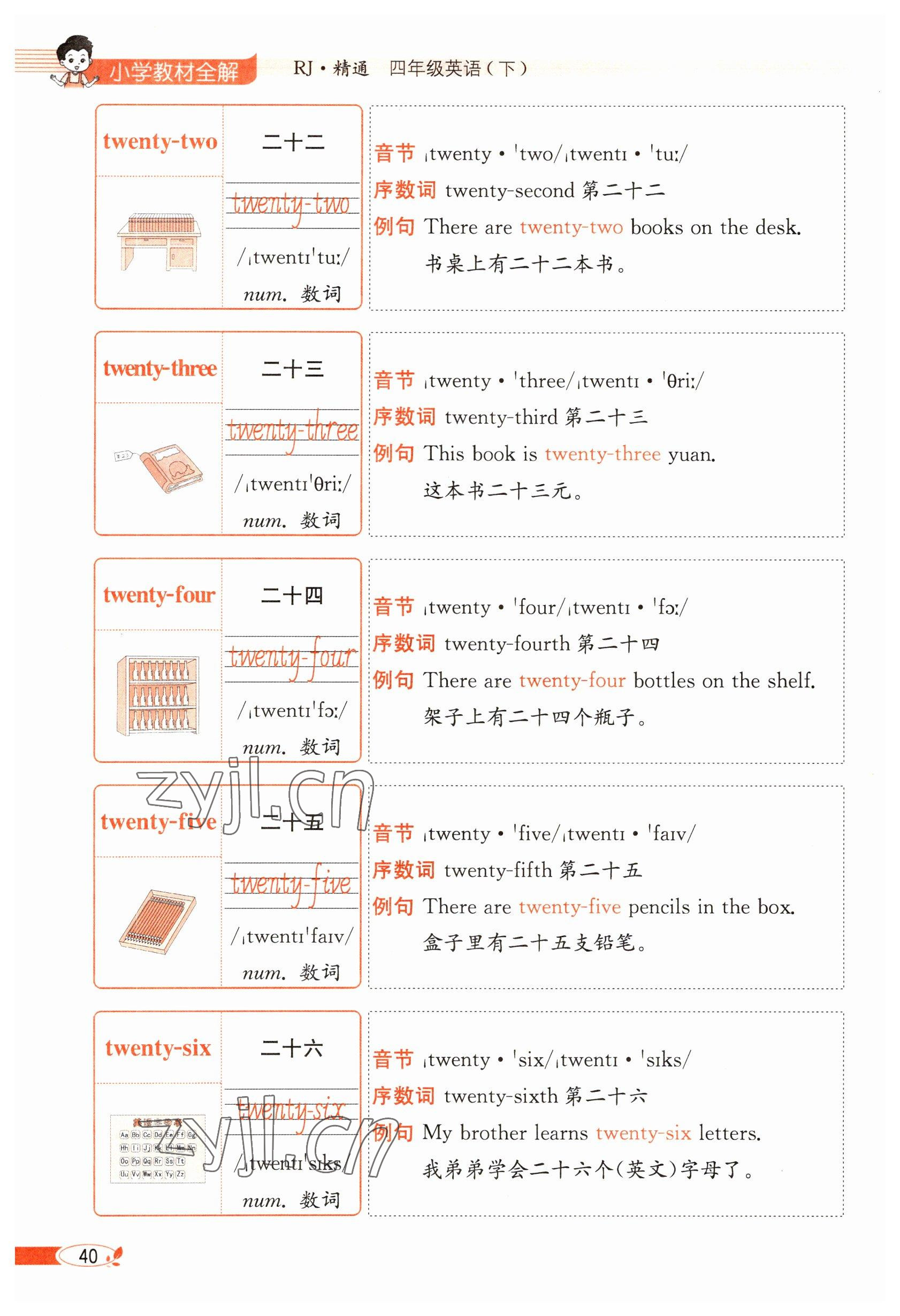 2023年教材课本四年级英语下册人教精通版 参考答案第40页