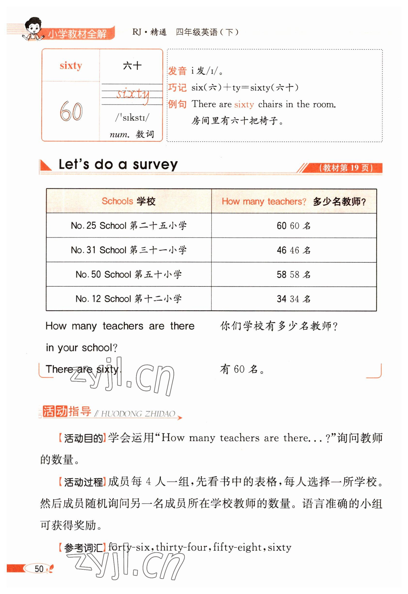 2023年教材課本四年級英語下冊人教精通版 參考答案第50頁