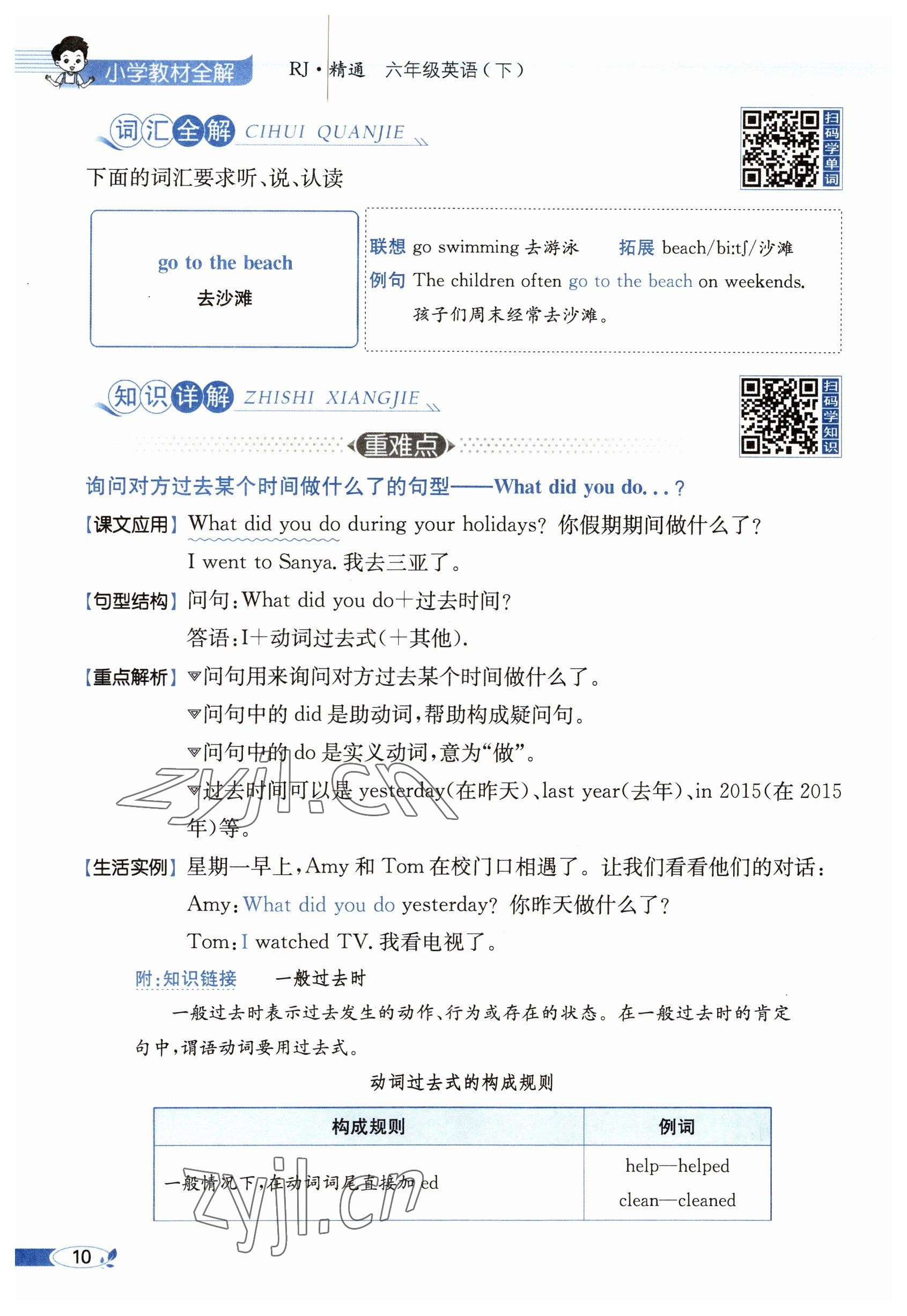 2023年教材課本六年級(jí)英語下冊人教精通版 參考答案第10頁