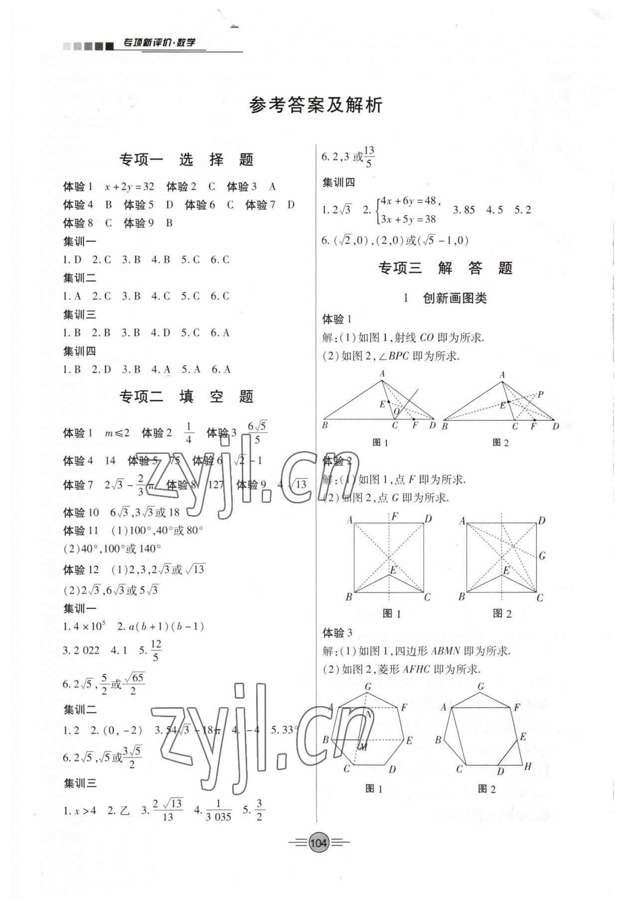 2023年专项新评价中考二轮数学江西专版 参考答案第1页