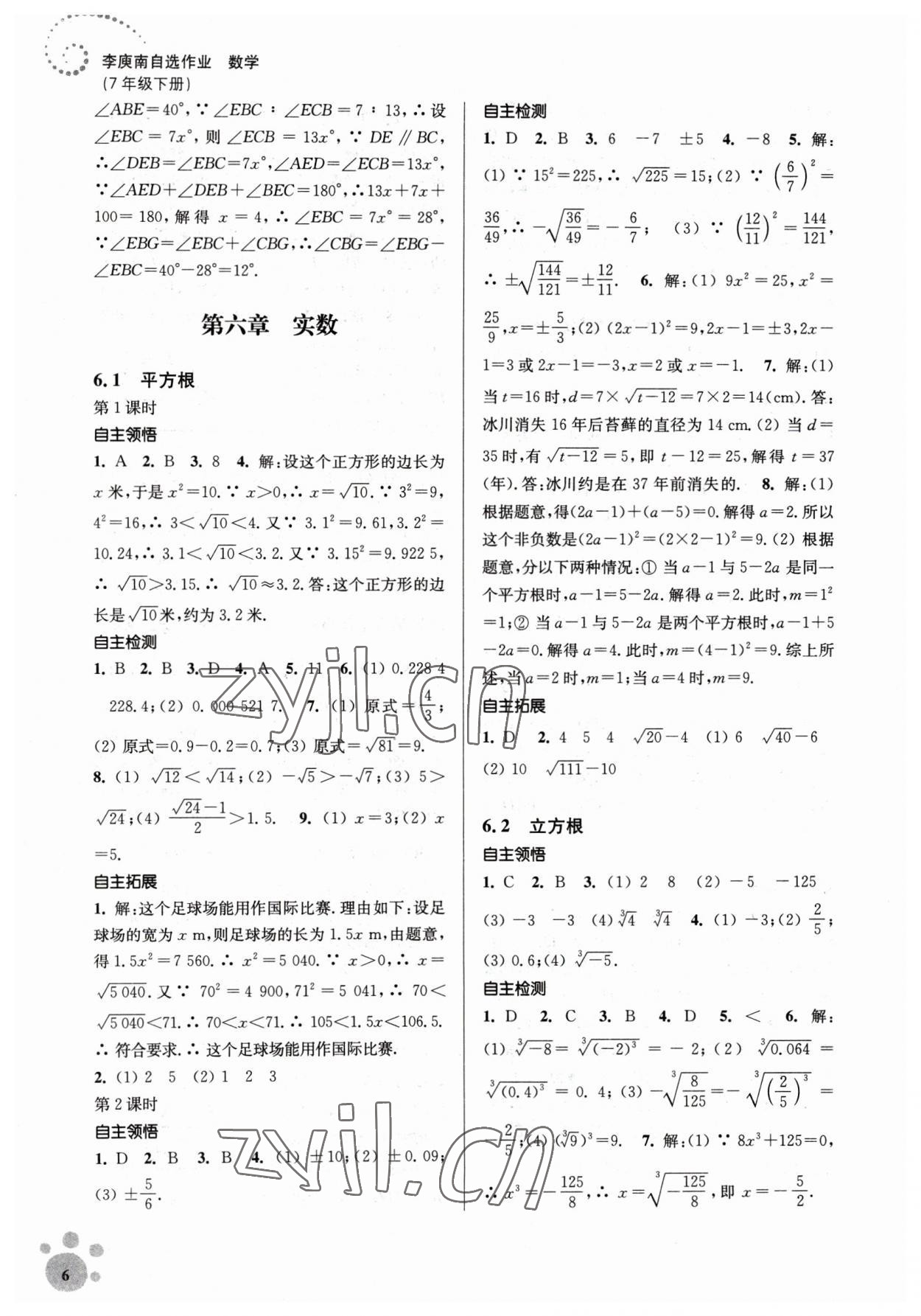 2023年李庚南初中数学自选作业七年级下册人教版 第6页