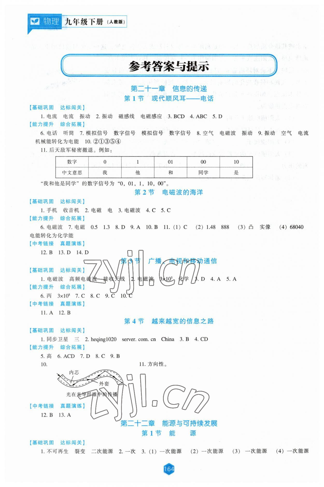 2023年新课程能力培养九年级物理下册人教版 参考答案第1页