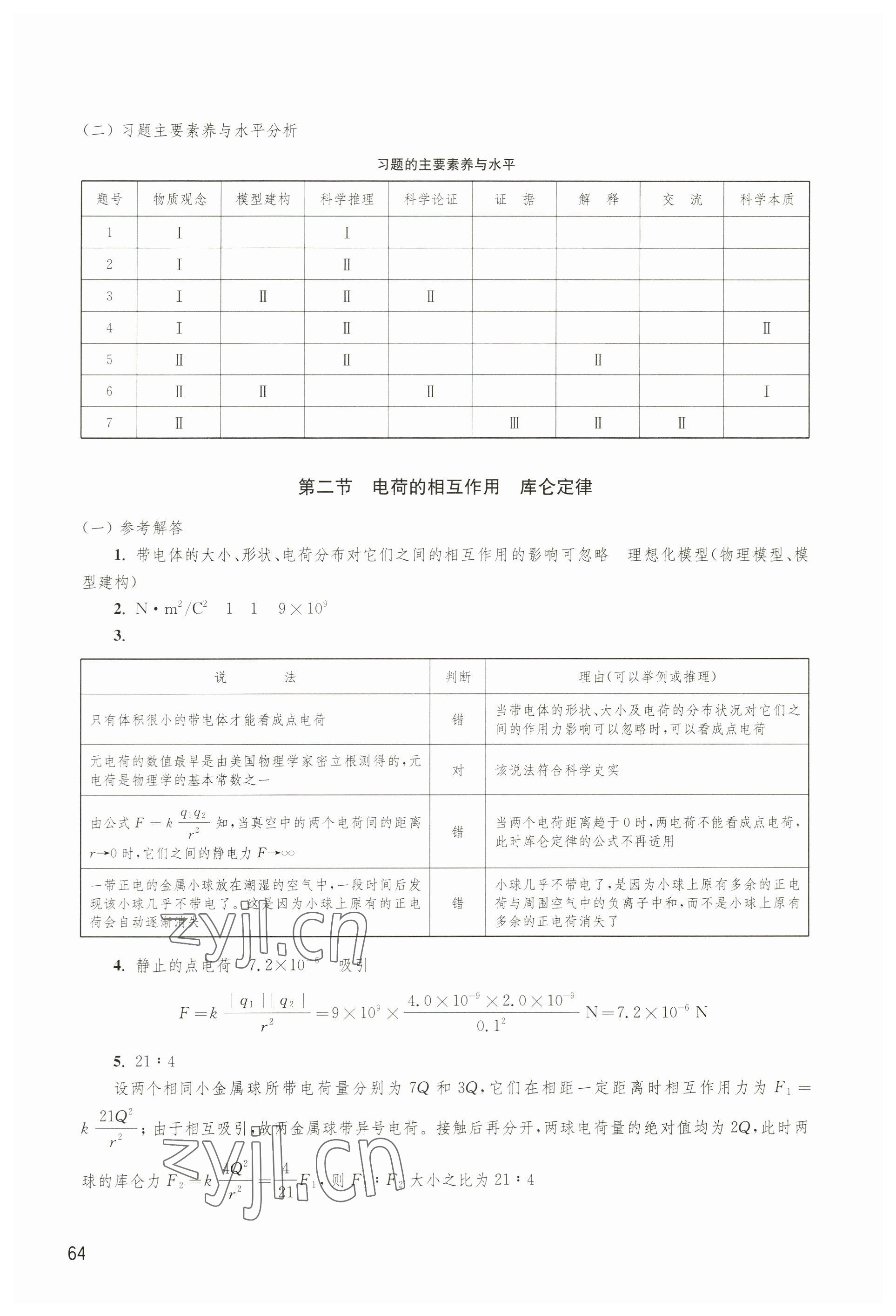 2023年练习部分高中物理必修第三册沪科版 参考答案第2页