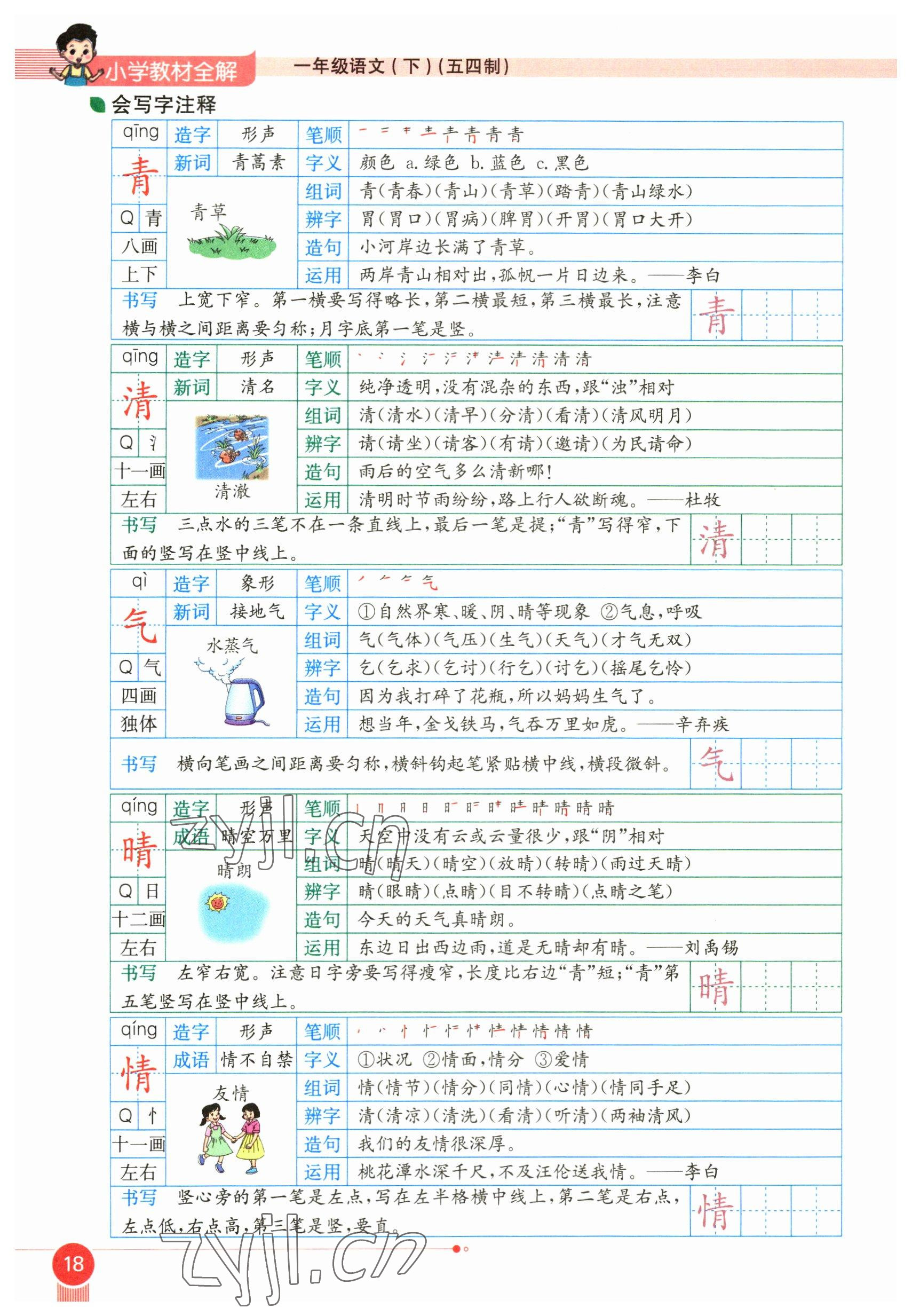 2023年教材課本一年級語文下冊人教版54制 參考答案第18頁