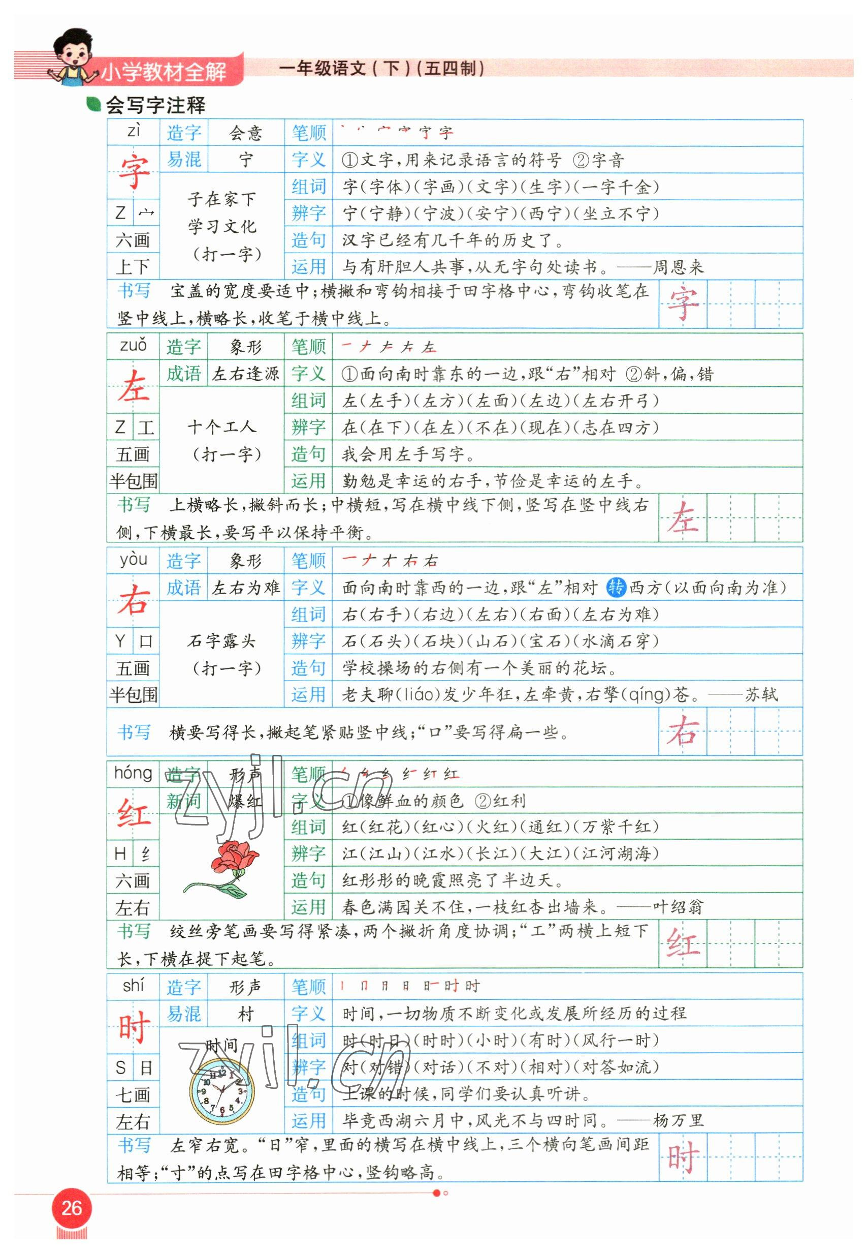 2023年教材课本一年级语文下册人教版54制 参考答案第26页