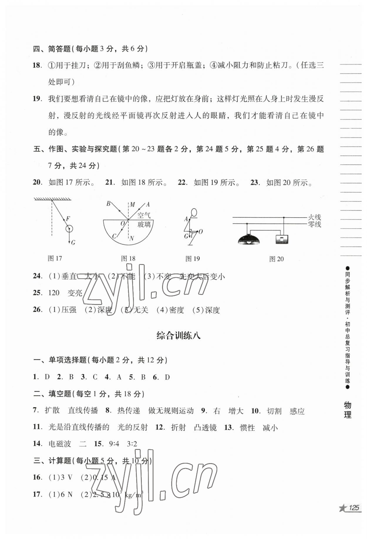 2023年同步解析与测评初中总复习指导与训练物理化学人教版 参考答案第8页