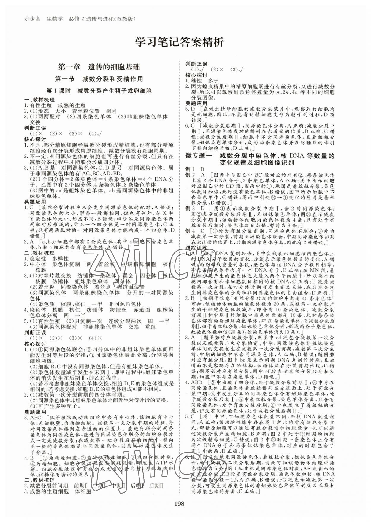 2023年步步高學習筆記高中生物必修2蘇教版 參考答案第1頁