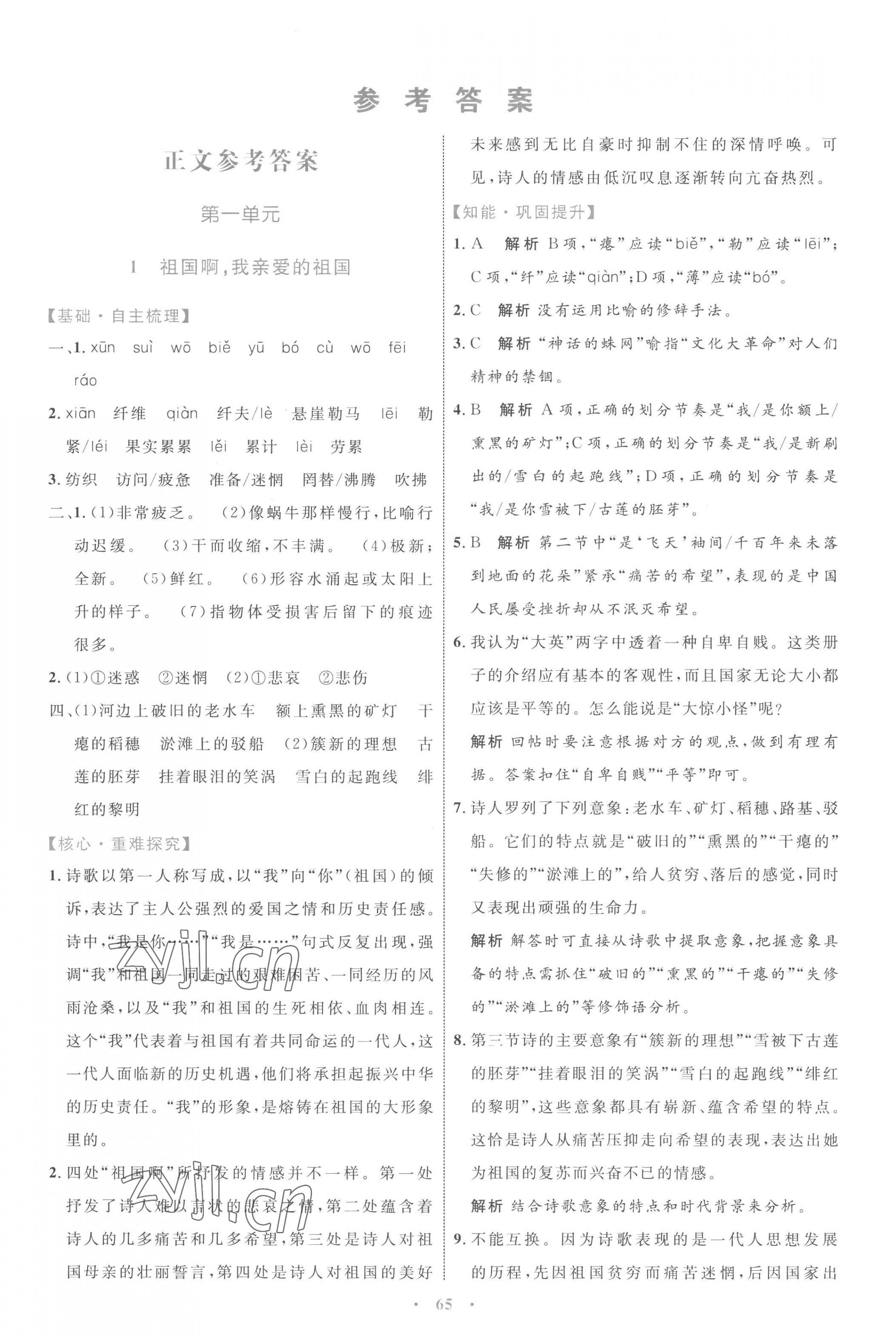 2023年同步学习目标与检测九年级语文下册人教版 第1页