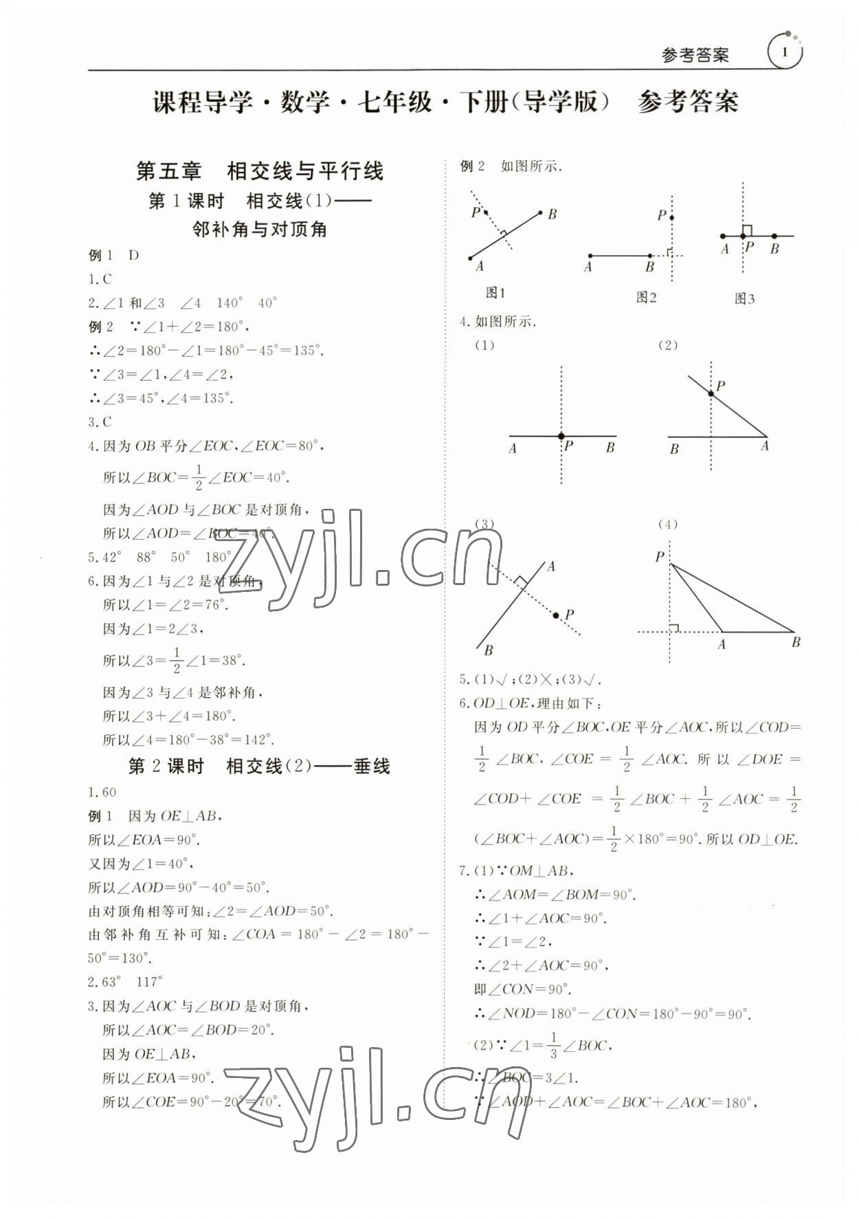 2023年课程导学七年级数学下册人教版 参考答案第1页