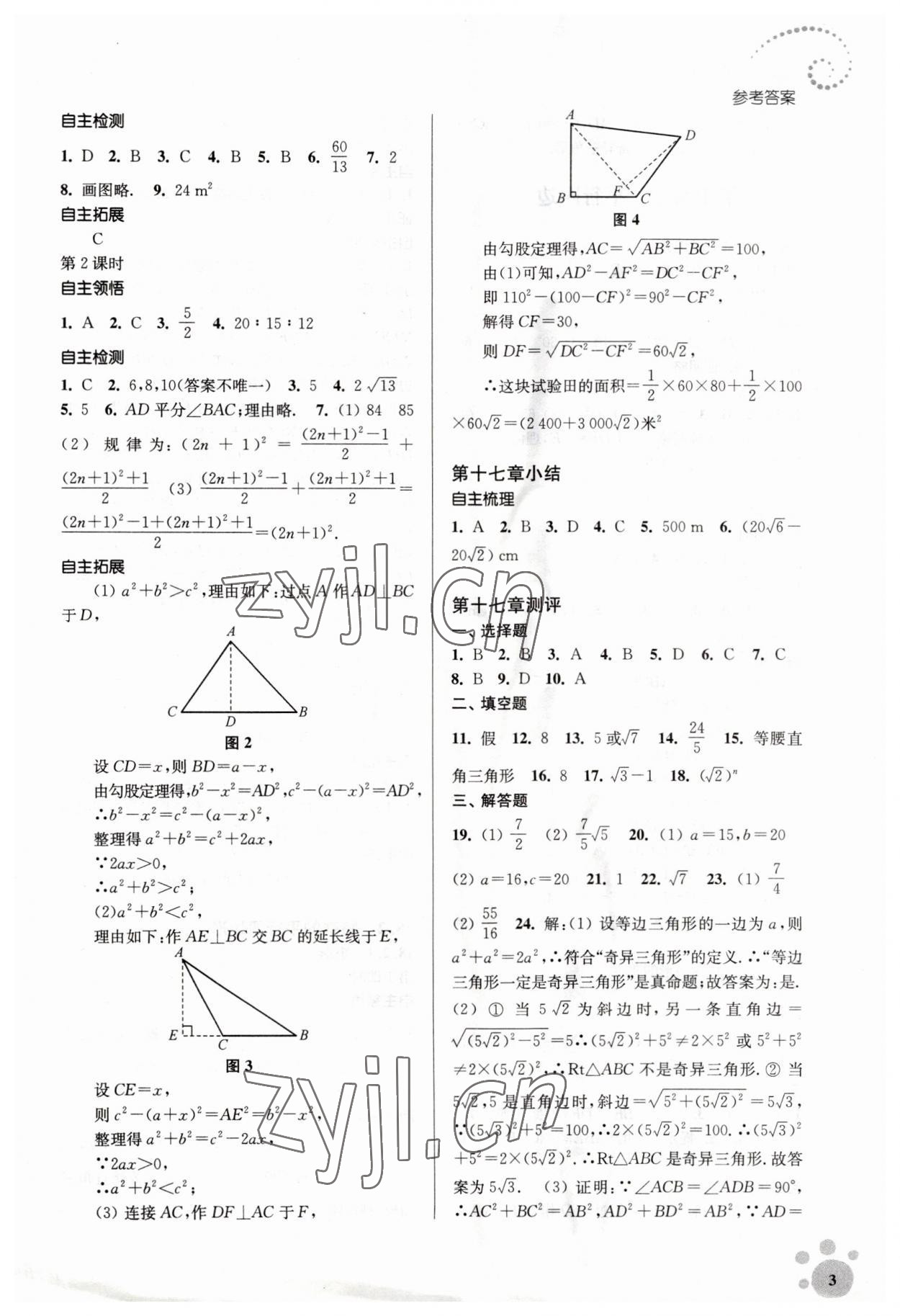 2023年李庚南初中数学自选作业八年级下册人教版 参考答案第3页