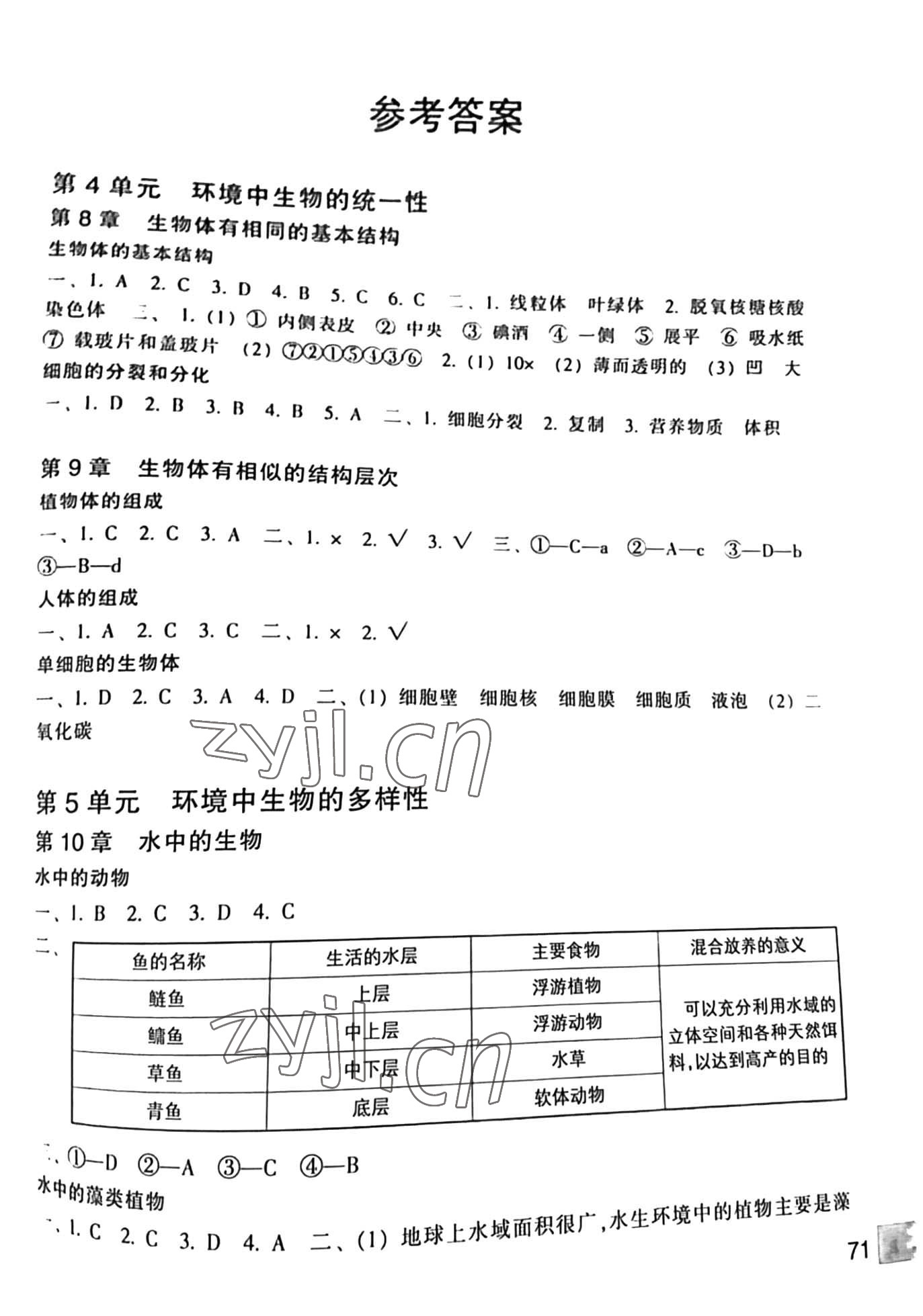 2023年生物学实验七年级生物下册苏科版 参考答案第1页