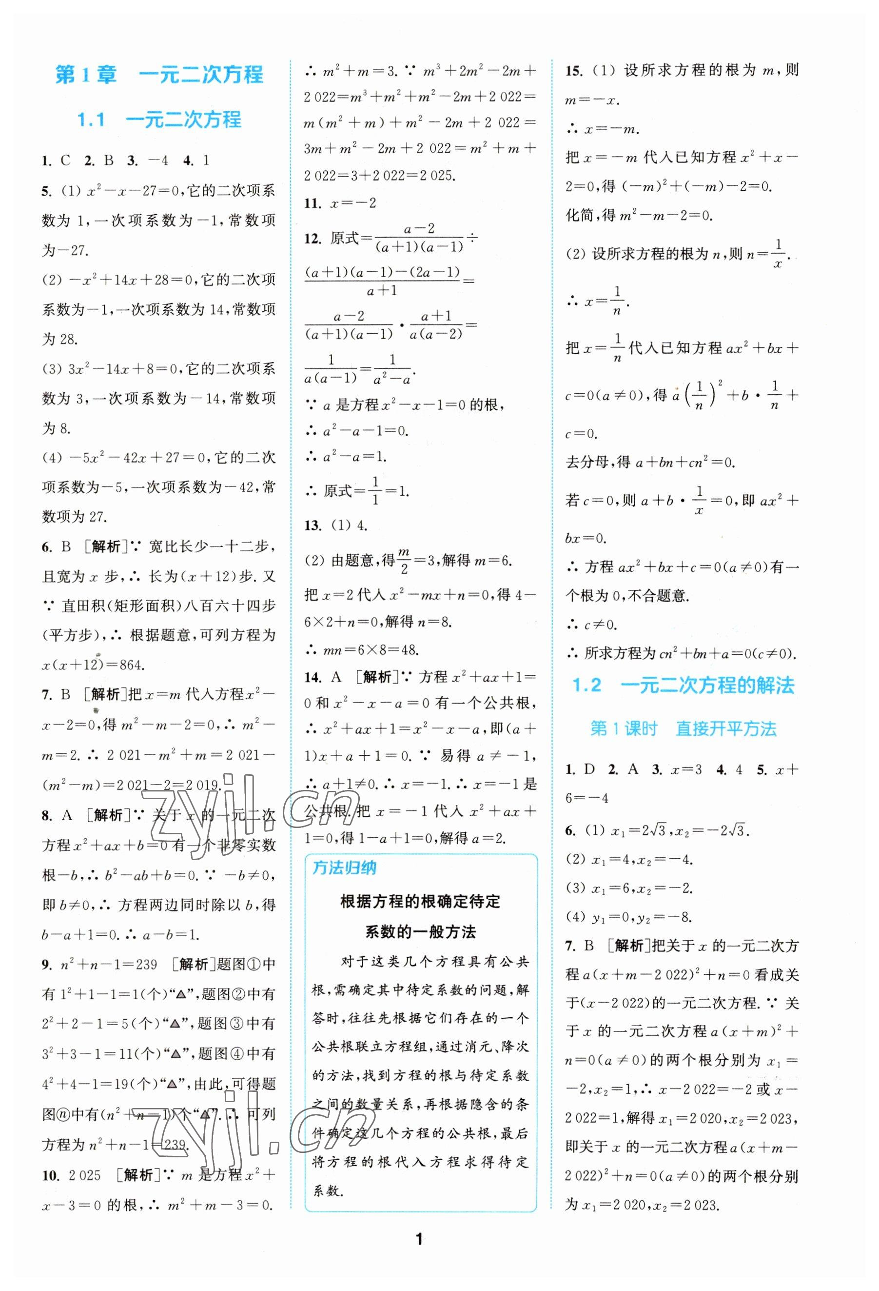 2023年拔尖特訓(xùn)九年級(jí)數(shù)學(xué)上冊(cè)蘇科版 參考答案第1頁