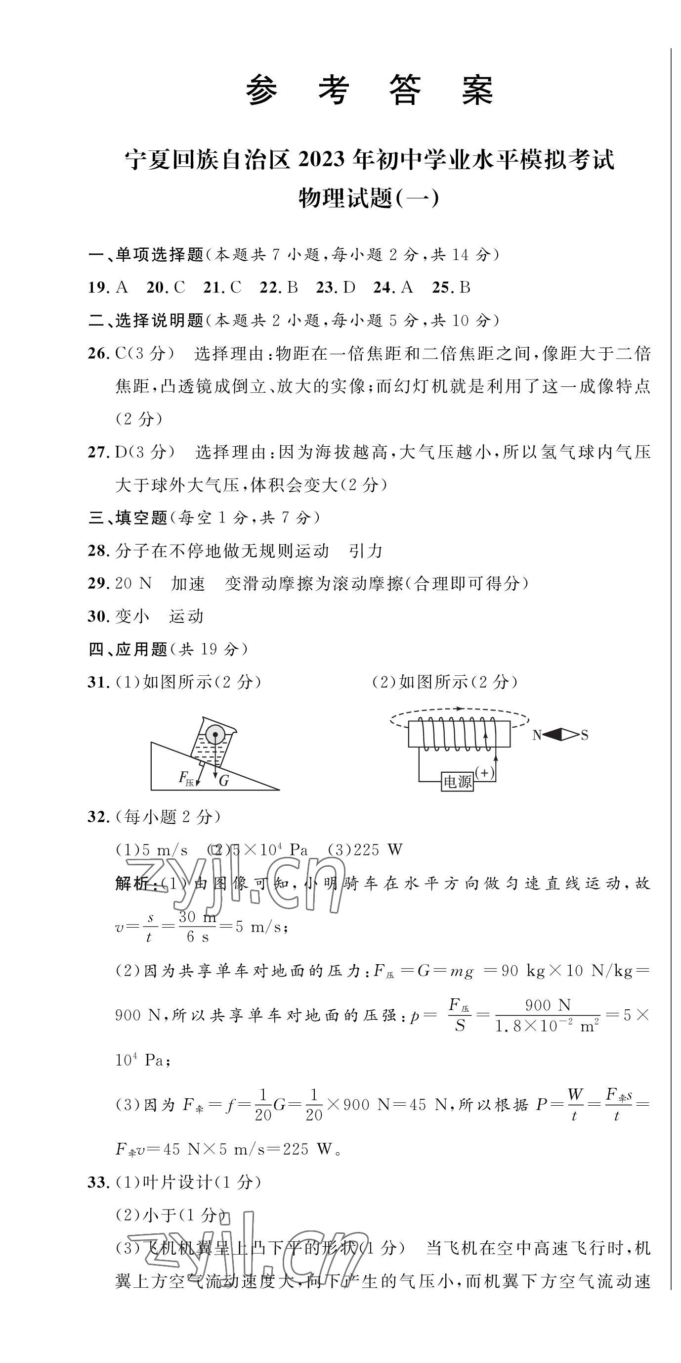 2023年成功之路寧夏中考仿真模擬卷物理 第1頁