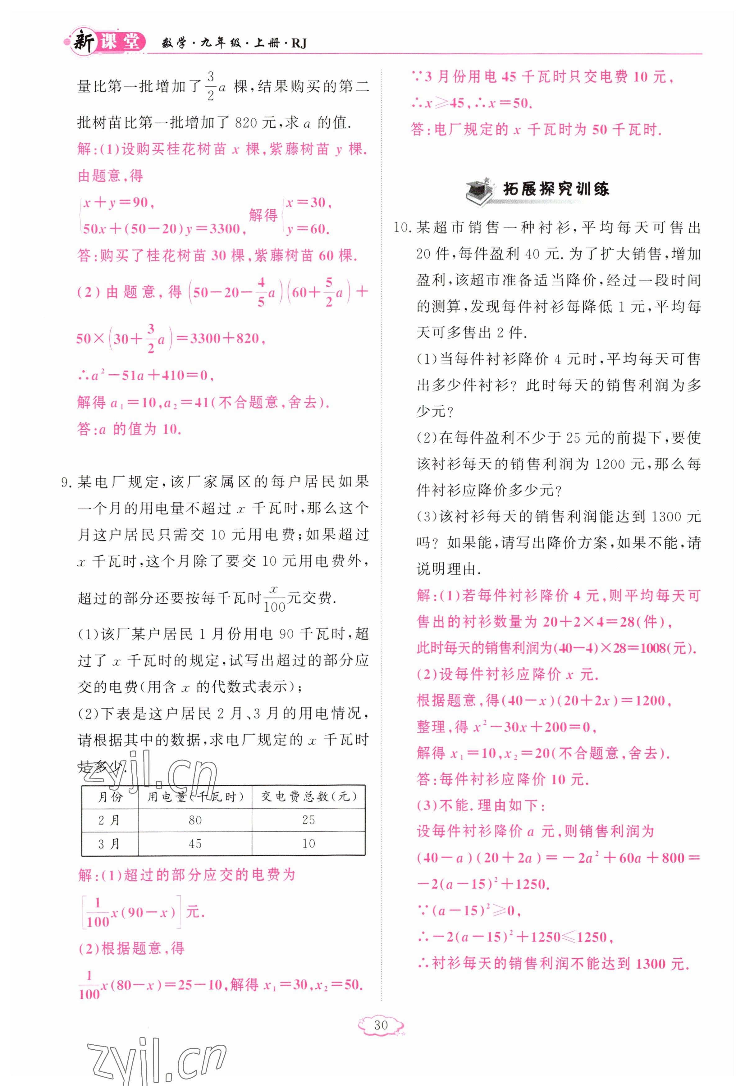 2023年啟航新課堂九年級(jí)數(shù)學(xué)上冊(cè)人教版 參考答案第30頁(yè)