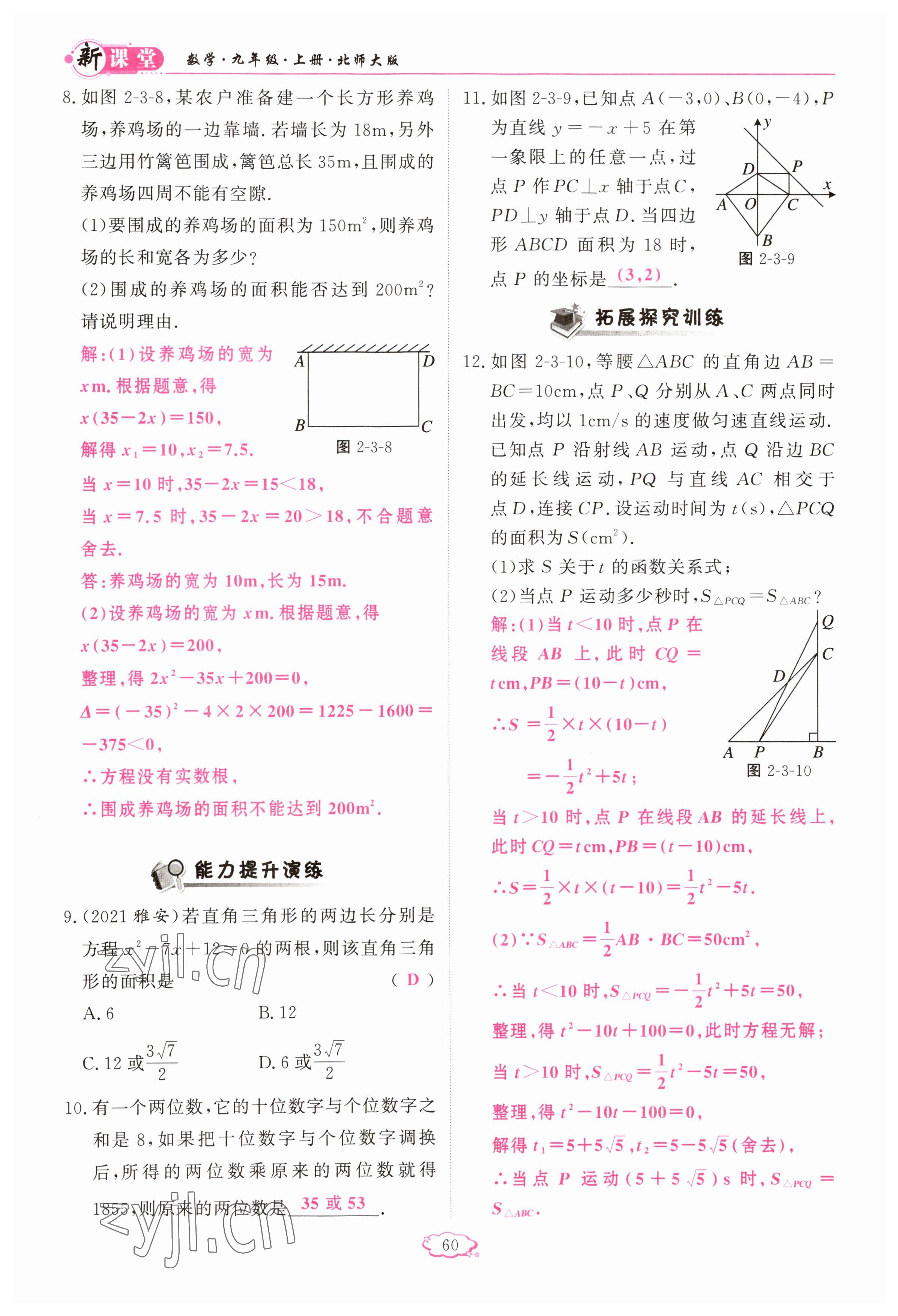 2023年啟航新課堂九年級數(shù)學(xué)上冊北師大版 參考答案第60頁