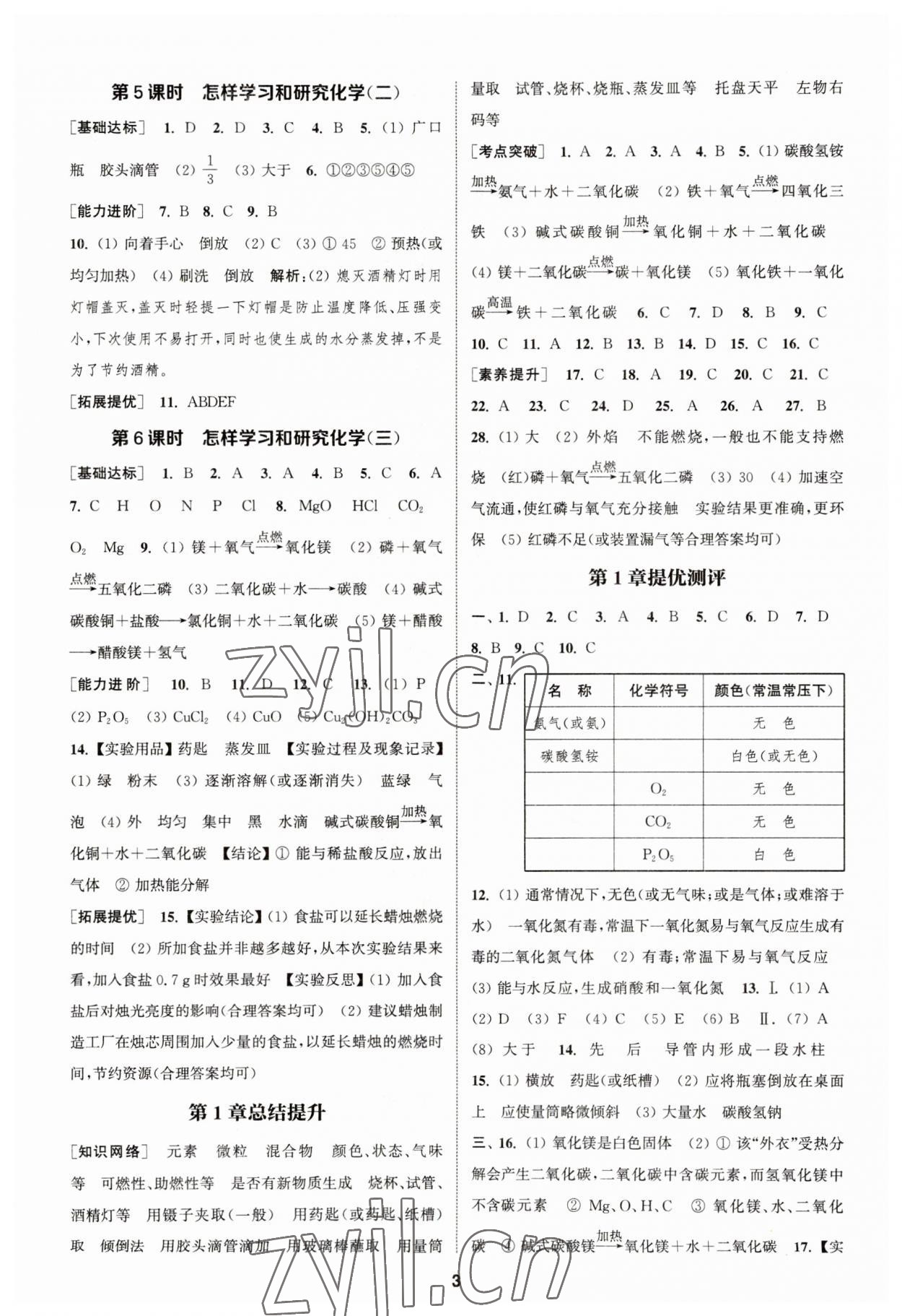 2023年金钥匙提优训练课课练九年级化学上册沪教版 参考答案第2页