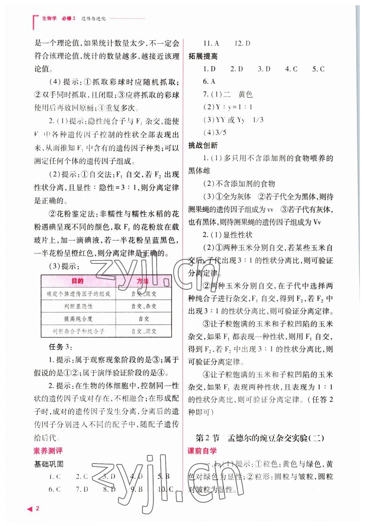 2023年普通高中新課程同步練習(xí)冊高中生物必修2人教版 參考答案第2頁