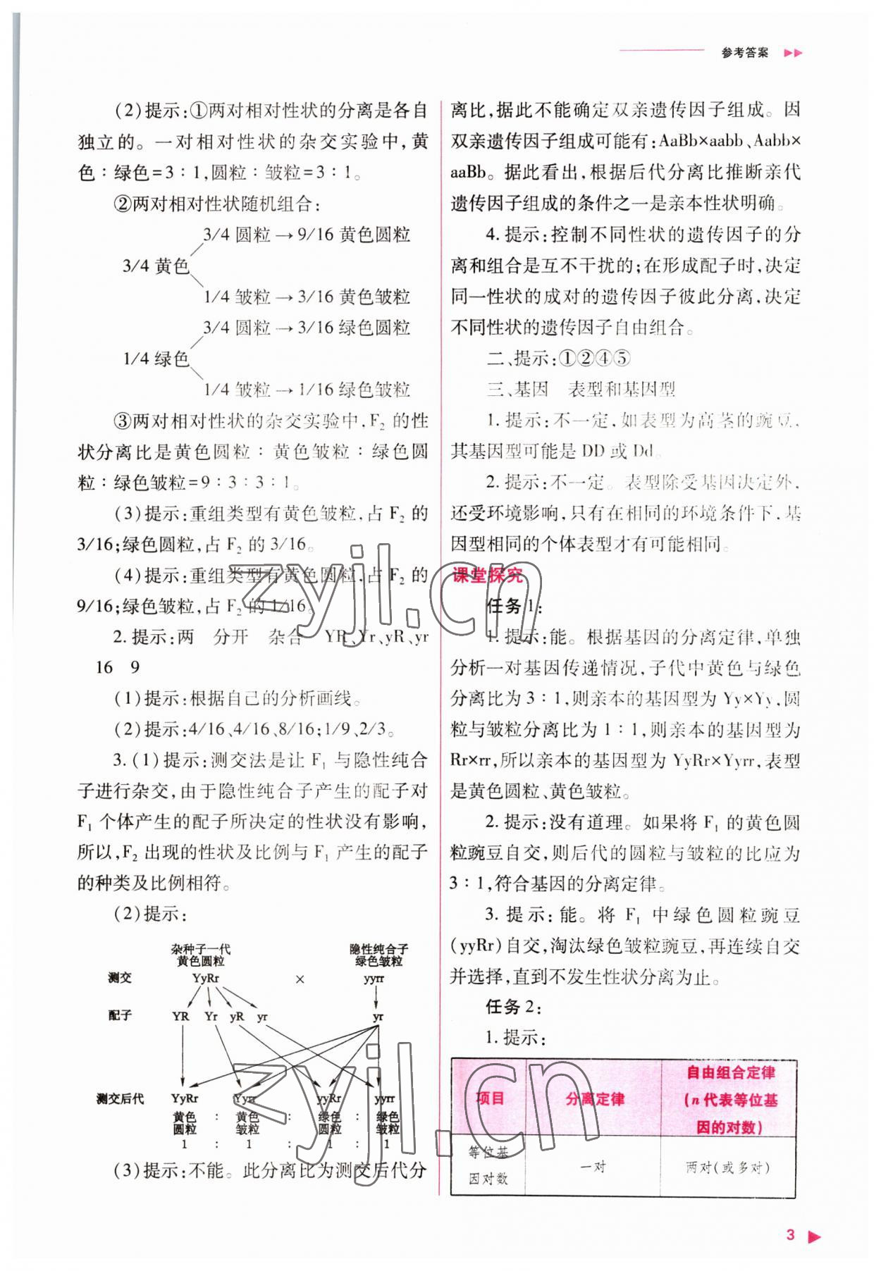 2023年普通高中新課程同步練習冊高中生物必修2人教版 參考答案第3頁