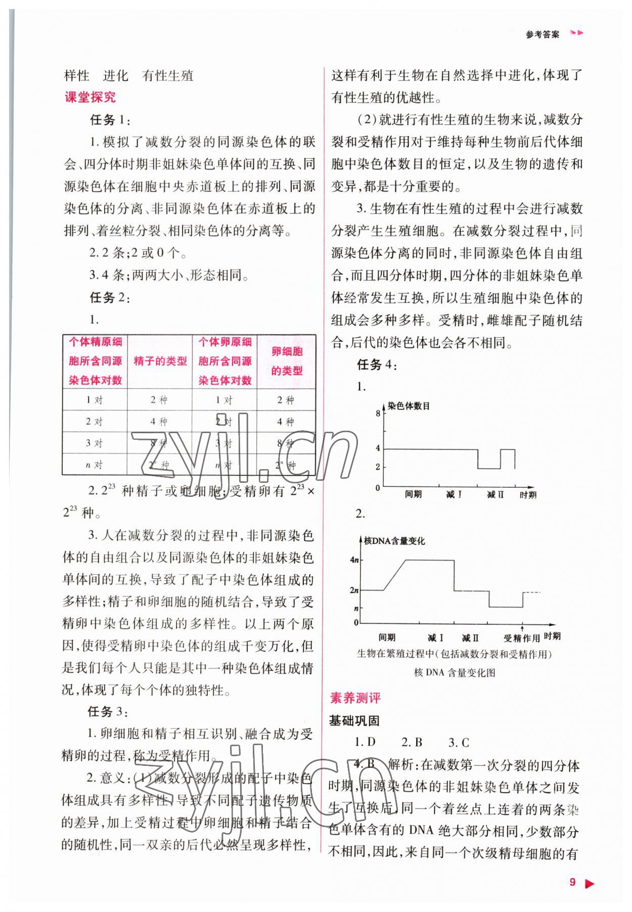 2023年普通高中新課程同步練習(xí)冊高中生物必修2人教版 參考答案第9頁