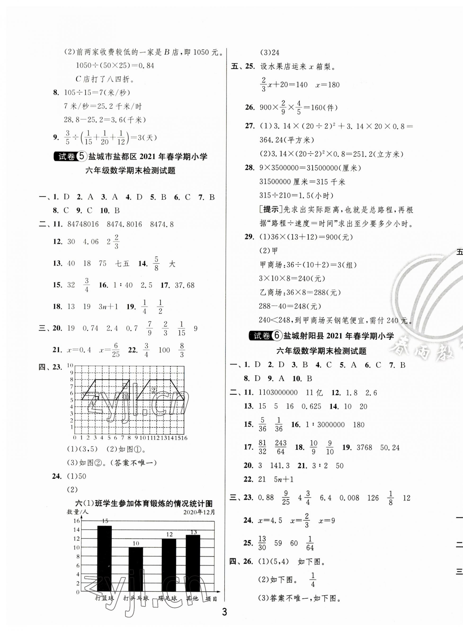 2023年盐城市小学毕业升学考试试卷精选数学 第3页