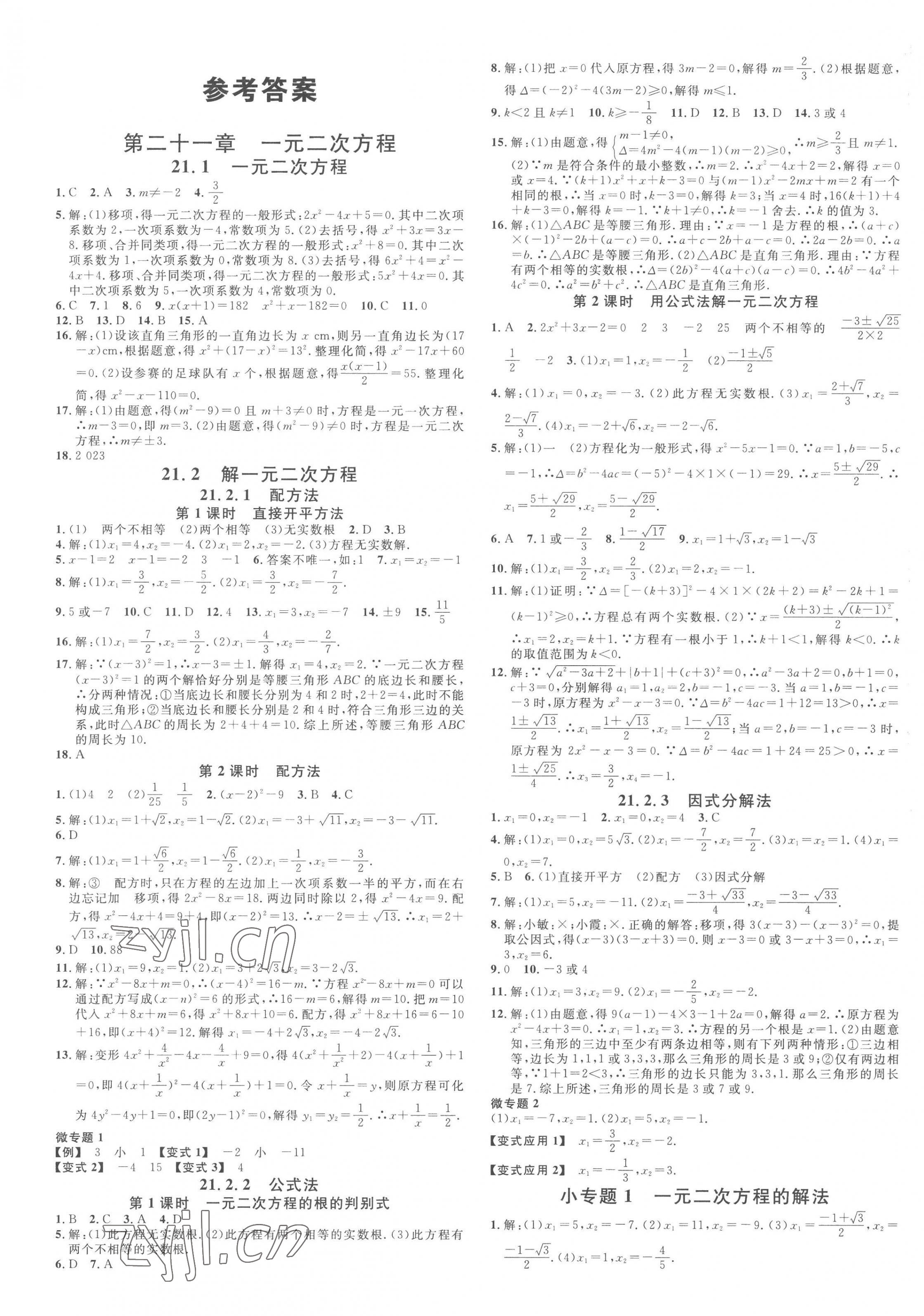 2023年名校课堂九年级数学全一册人教版台州专版 第1页