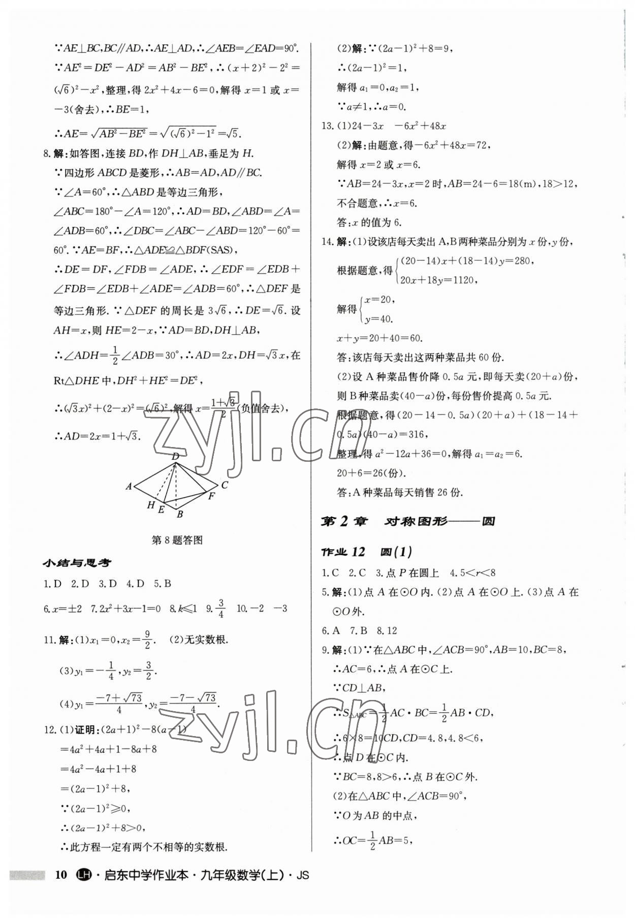 2023年启东中学作业本九年级数学上册苏科版连淮专版 第10页