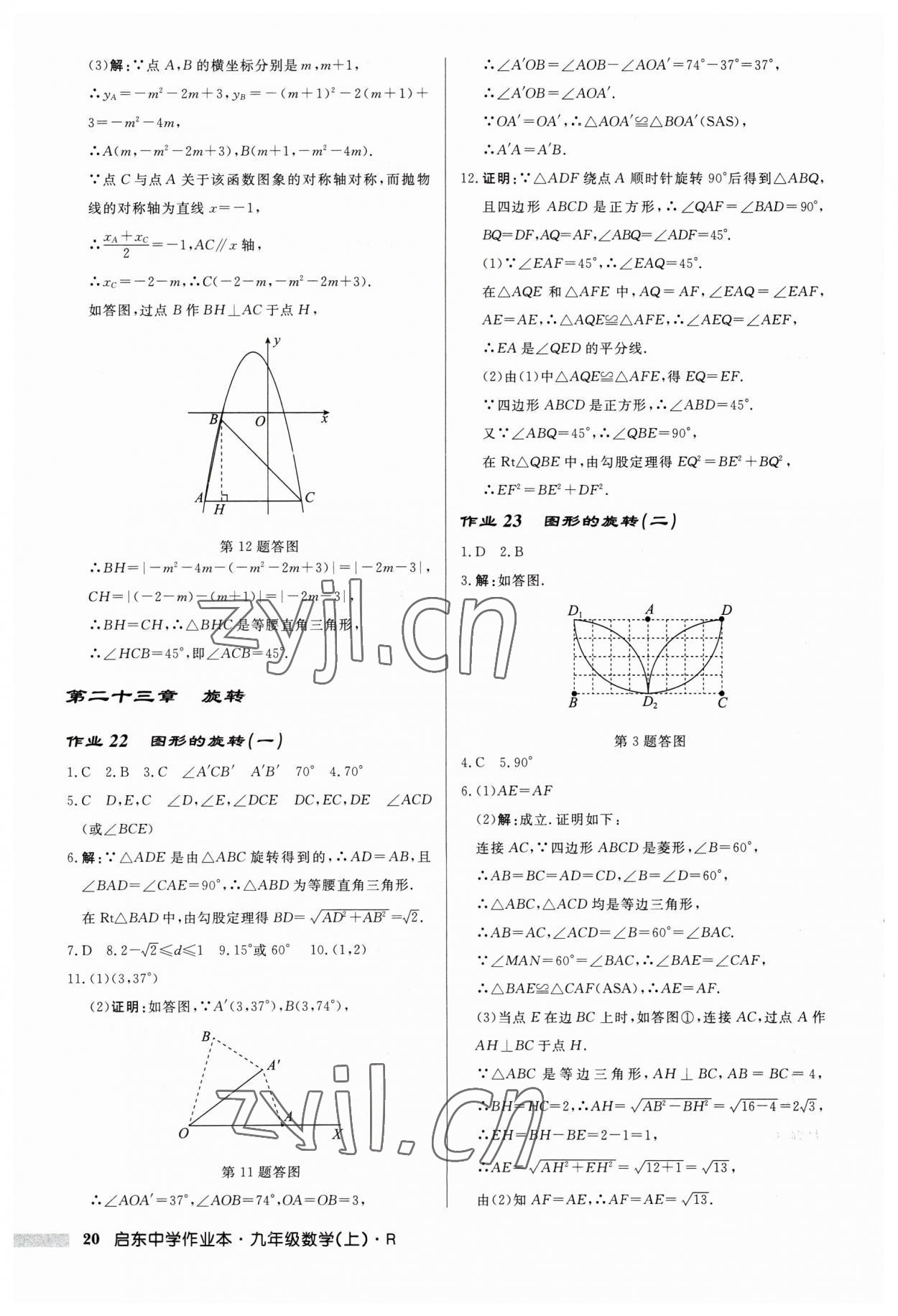 2023年启东中学作业本九年级数学上册 第20页