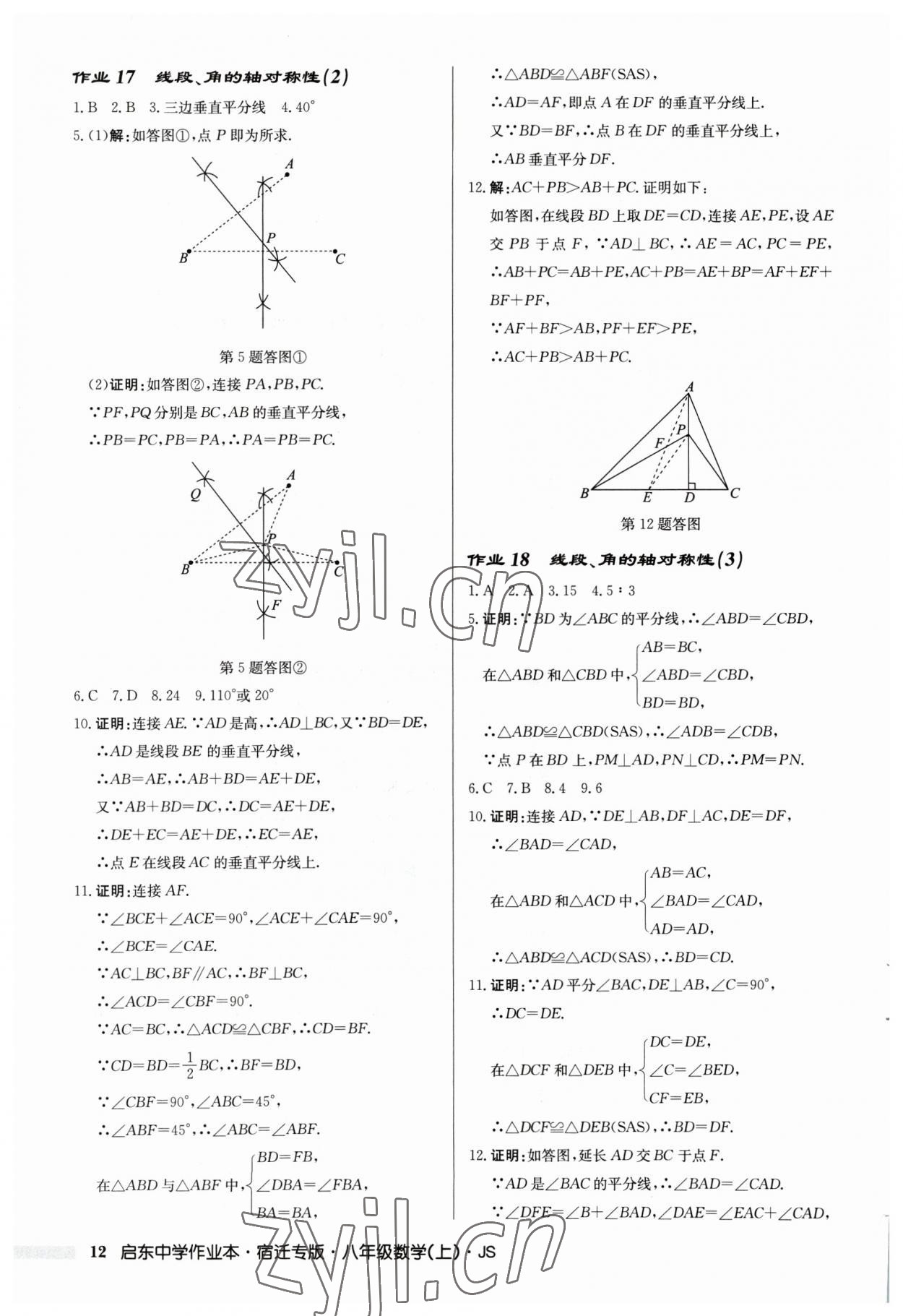 2023年啟東中學作業(yè)本八年級數學上冊蘇科版宿遷專版 第12頁