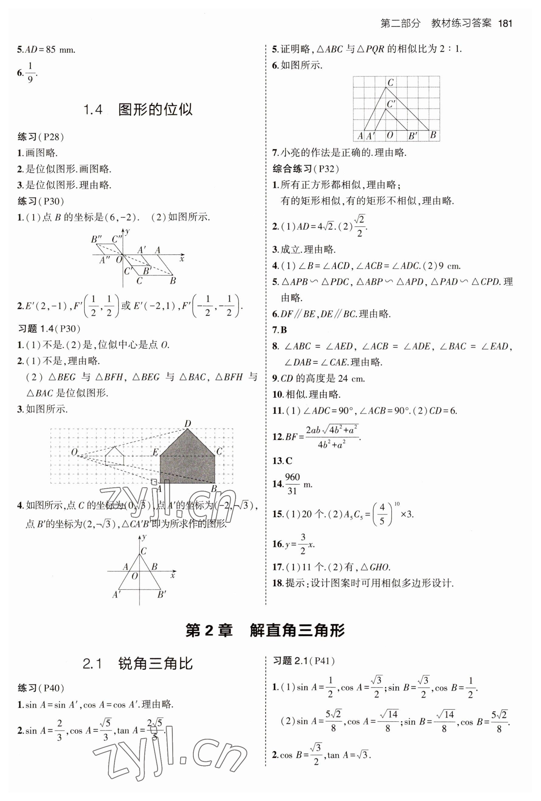 2023年教材课本九年级数学上册青岛版 参考答案第2页