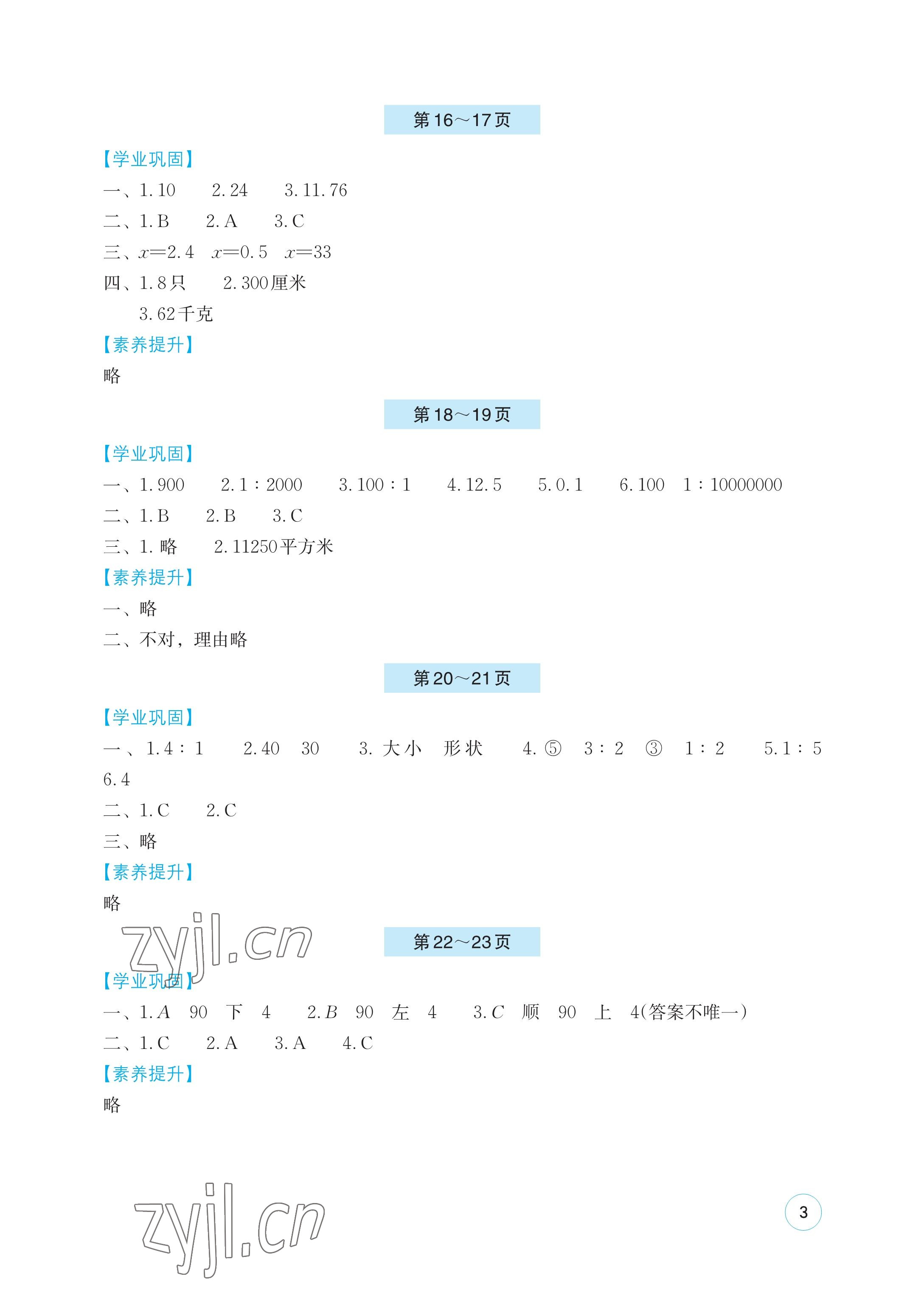 2023年暑假基础性作业六年级数学北师大版 参考答案第3页