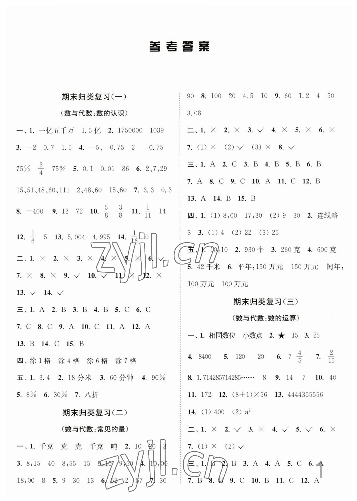 2023年江苏密卷数学小学总复习 第1页