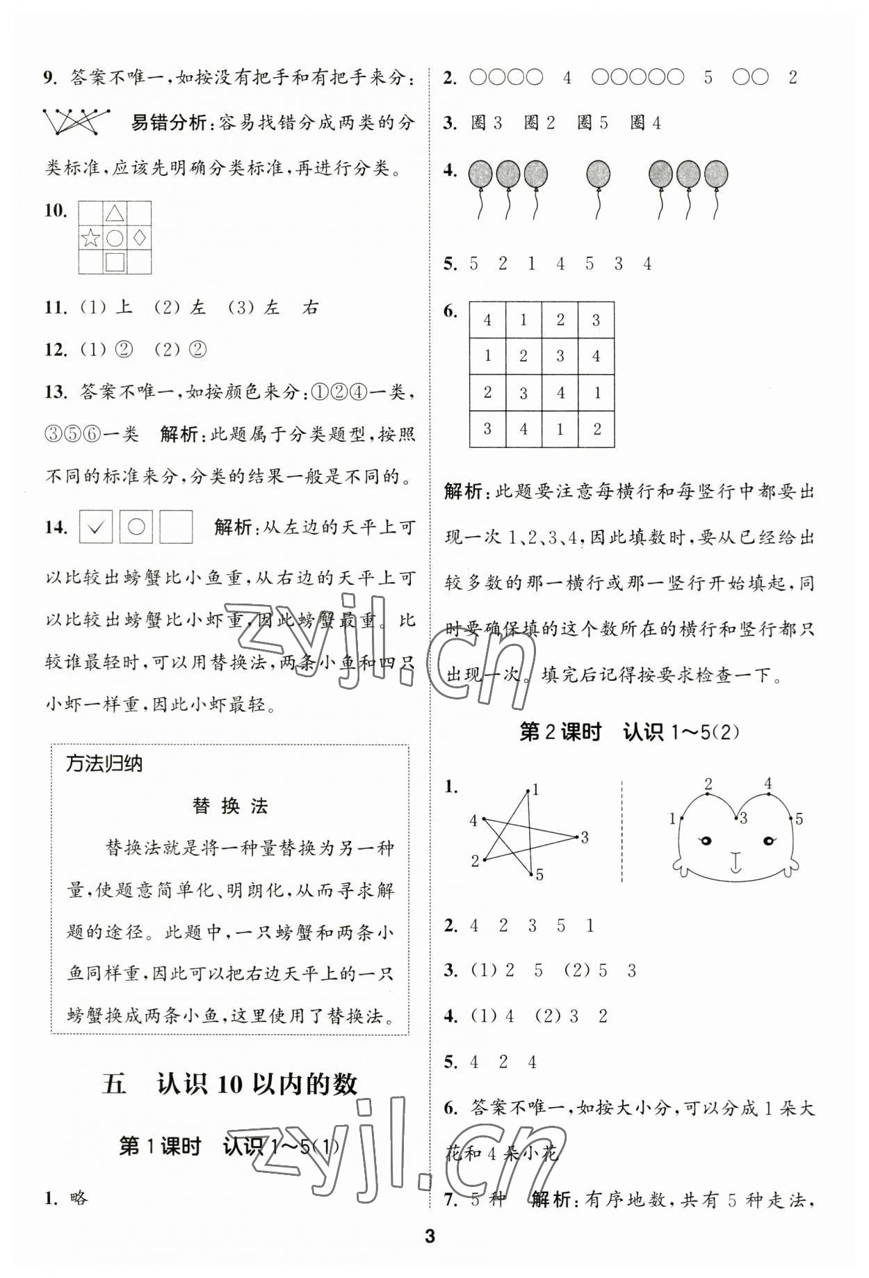 2023年通城學(xué)典課時作業(yè)本一年級數(shù)學(xué)上冊蘇教版江蘇專版 參考答案第3頁