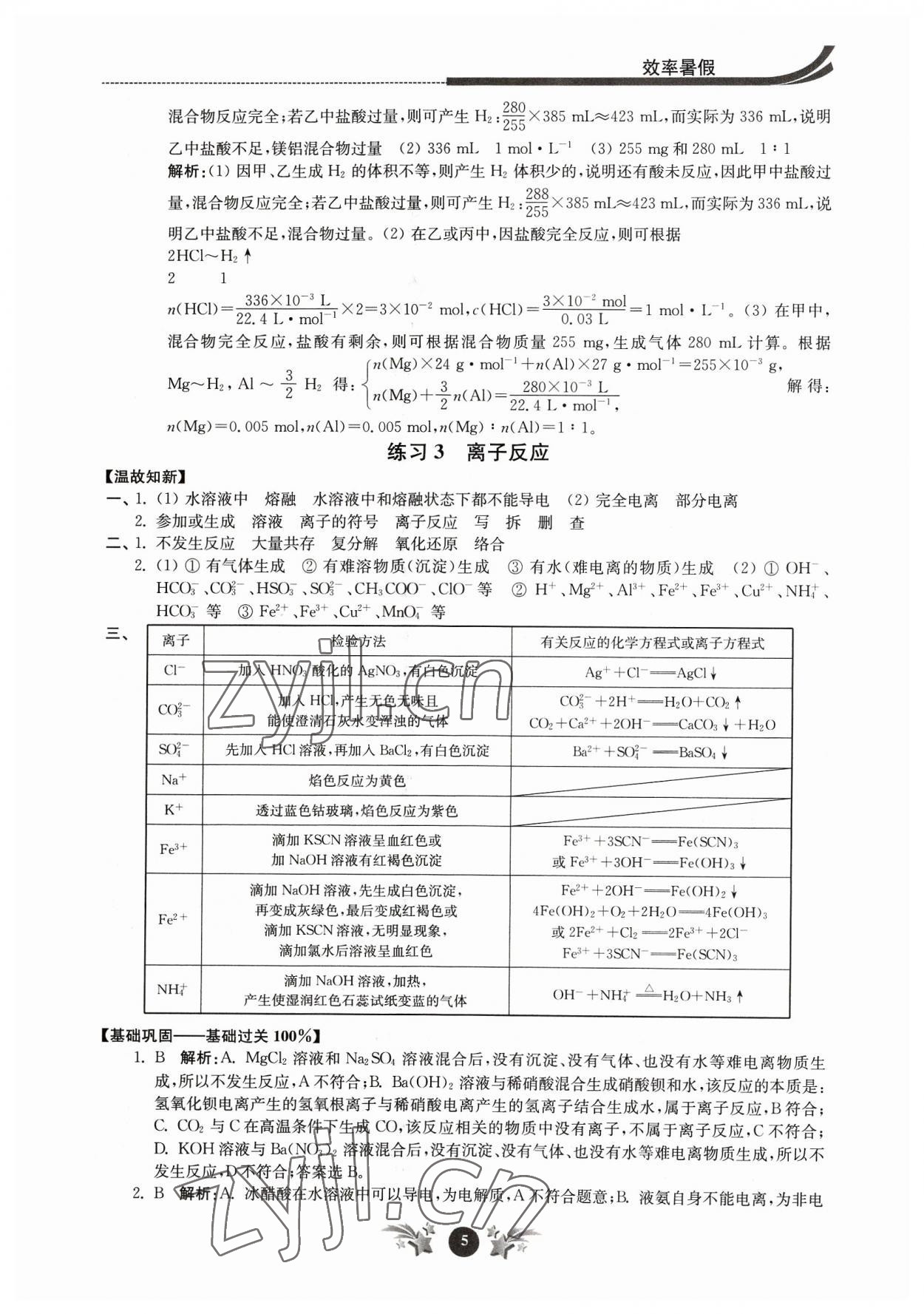 2023年效率暑假江苏人民出版社高一化学 第5页