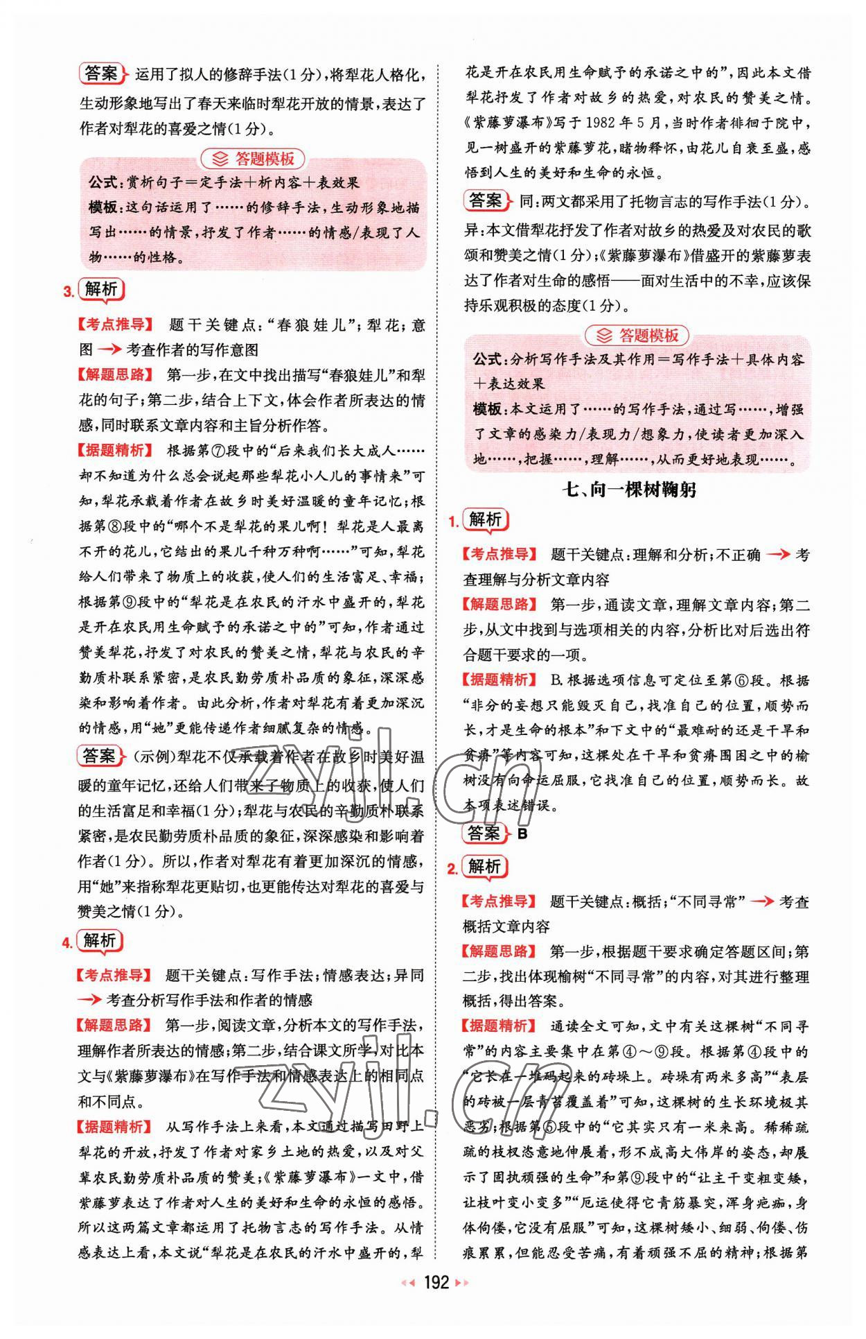 2023年一本現(xiàn)代文閱讀技能訓(xùn)練100篇七年級(jí) 參考答案第6頁