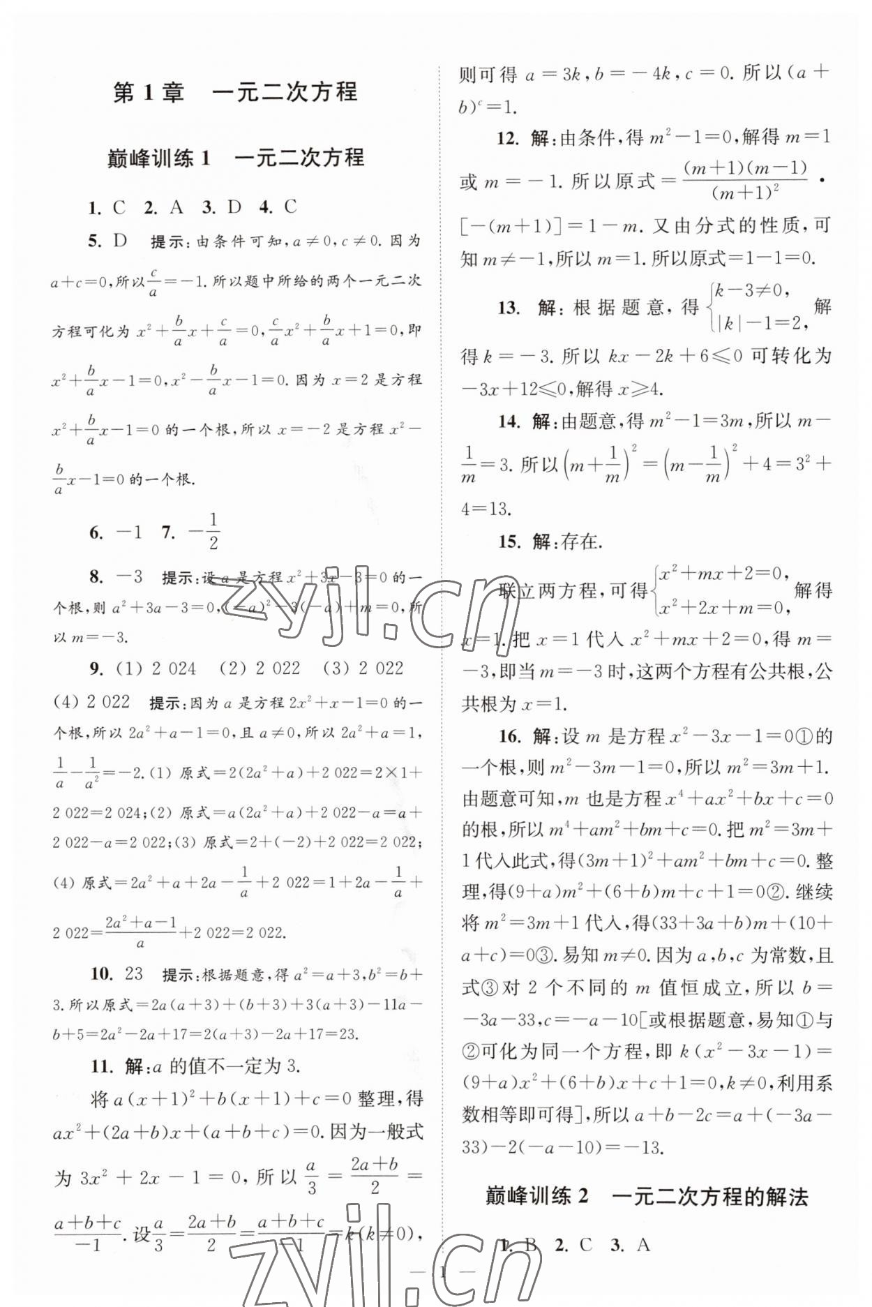 2023年小题狂做九年级数学上册苏科版巅峰版 参考答案第1页