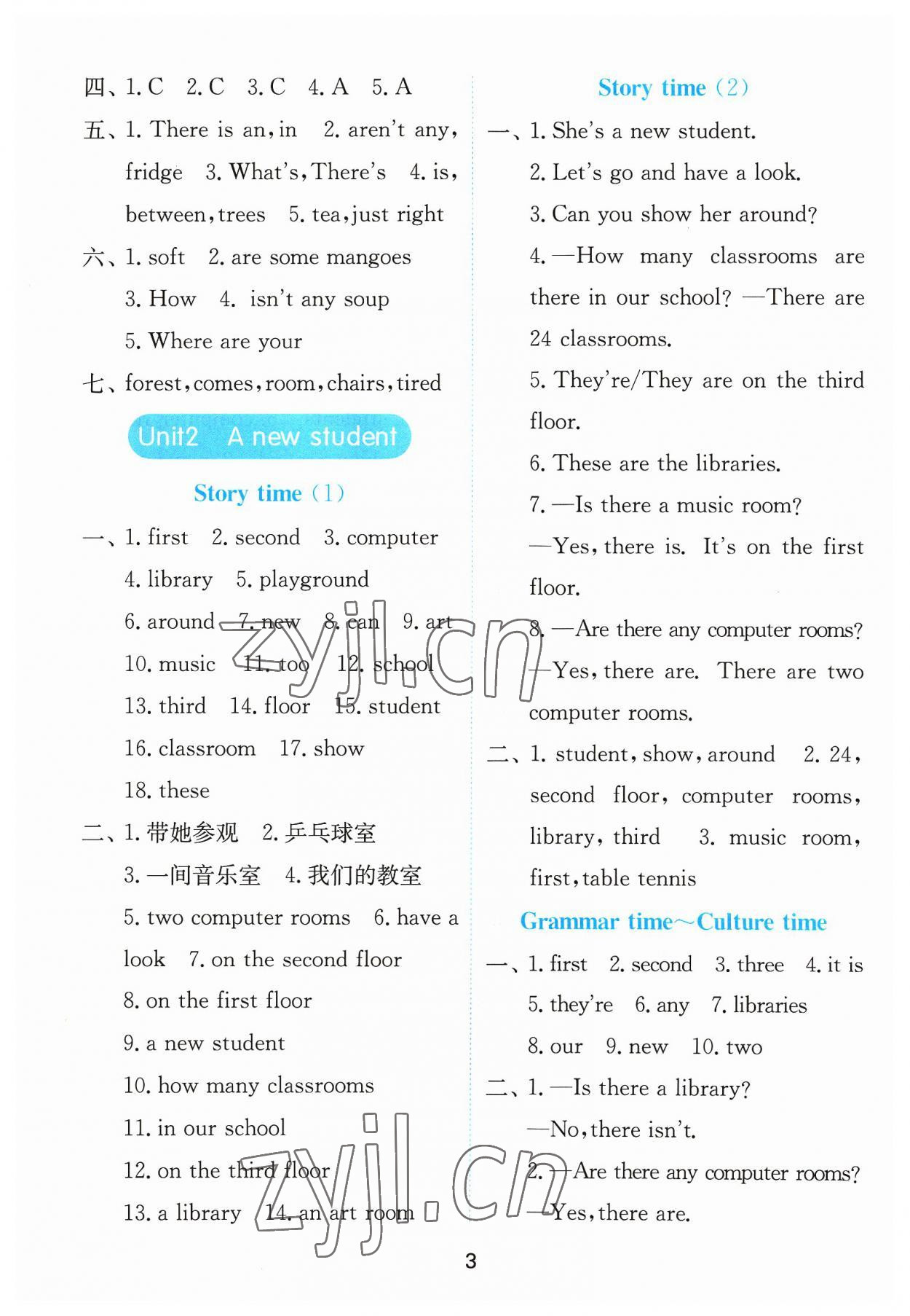 2023年春雨教育默寫高手五年級英語上冊譯林版 參考答案第3頁