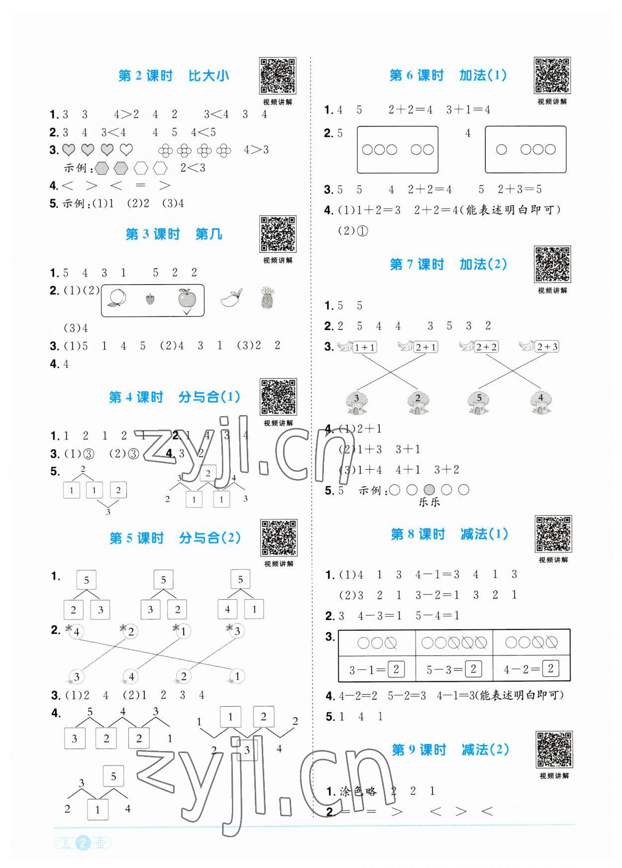 2023年陽光同學(xué)課時(shí)優(yōu)化作業(yè)一年級數(shù)學(xué)上冊人教版 第2頁