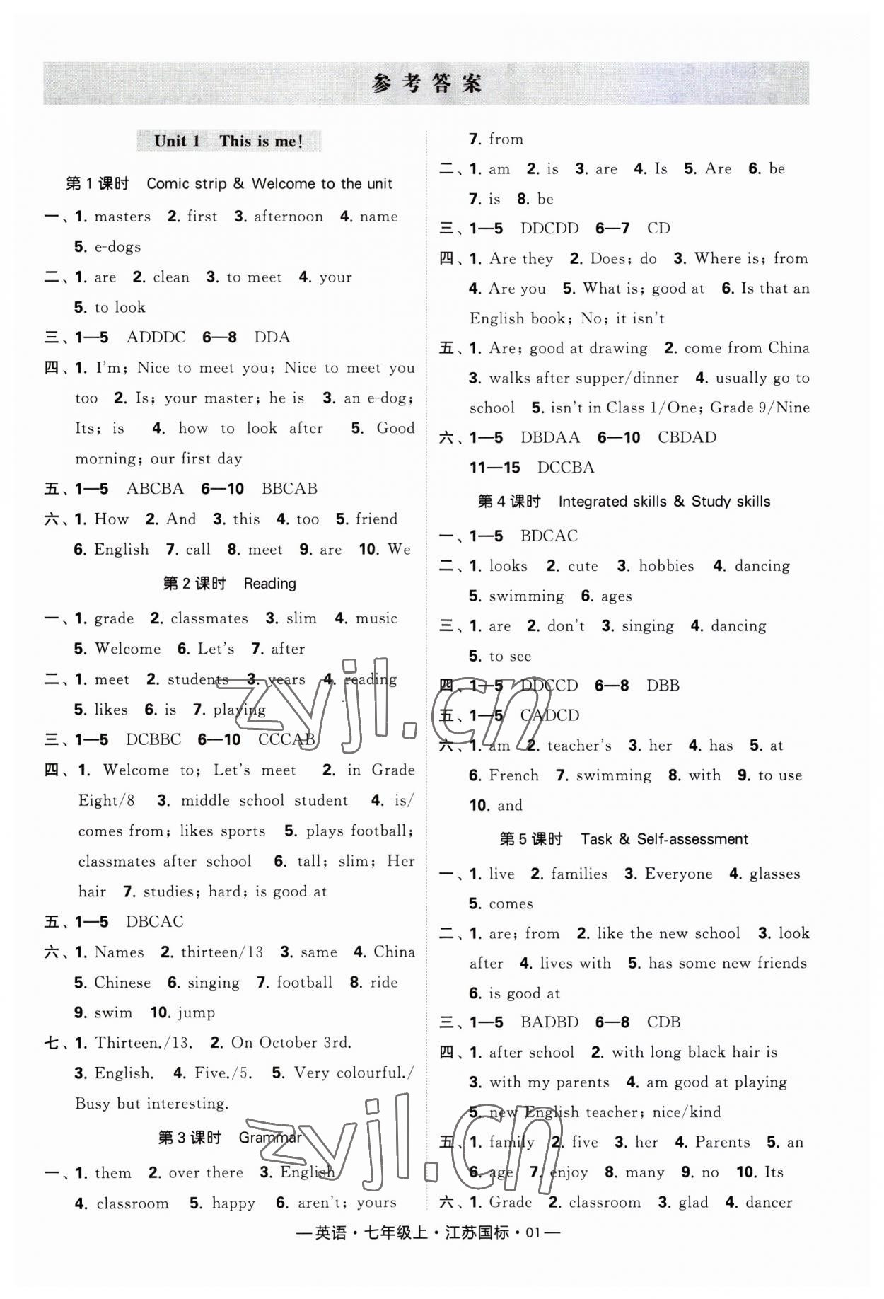 2023年經(jīng)綸學典課時作業(yè)七年級英語上冊江蘇國標 第1頁